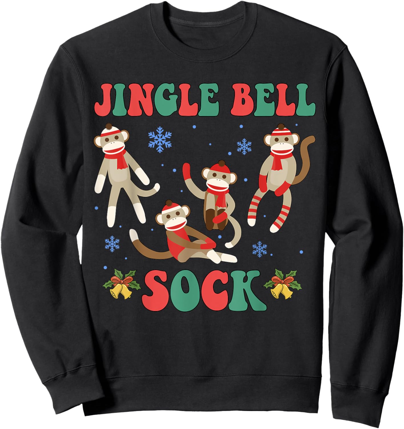 Jingle Bell Sock Funny Sock Monkey Christmas Monkey Lovers Sweatshirt - Sweatshirt | Black