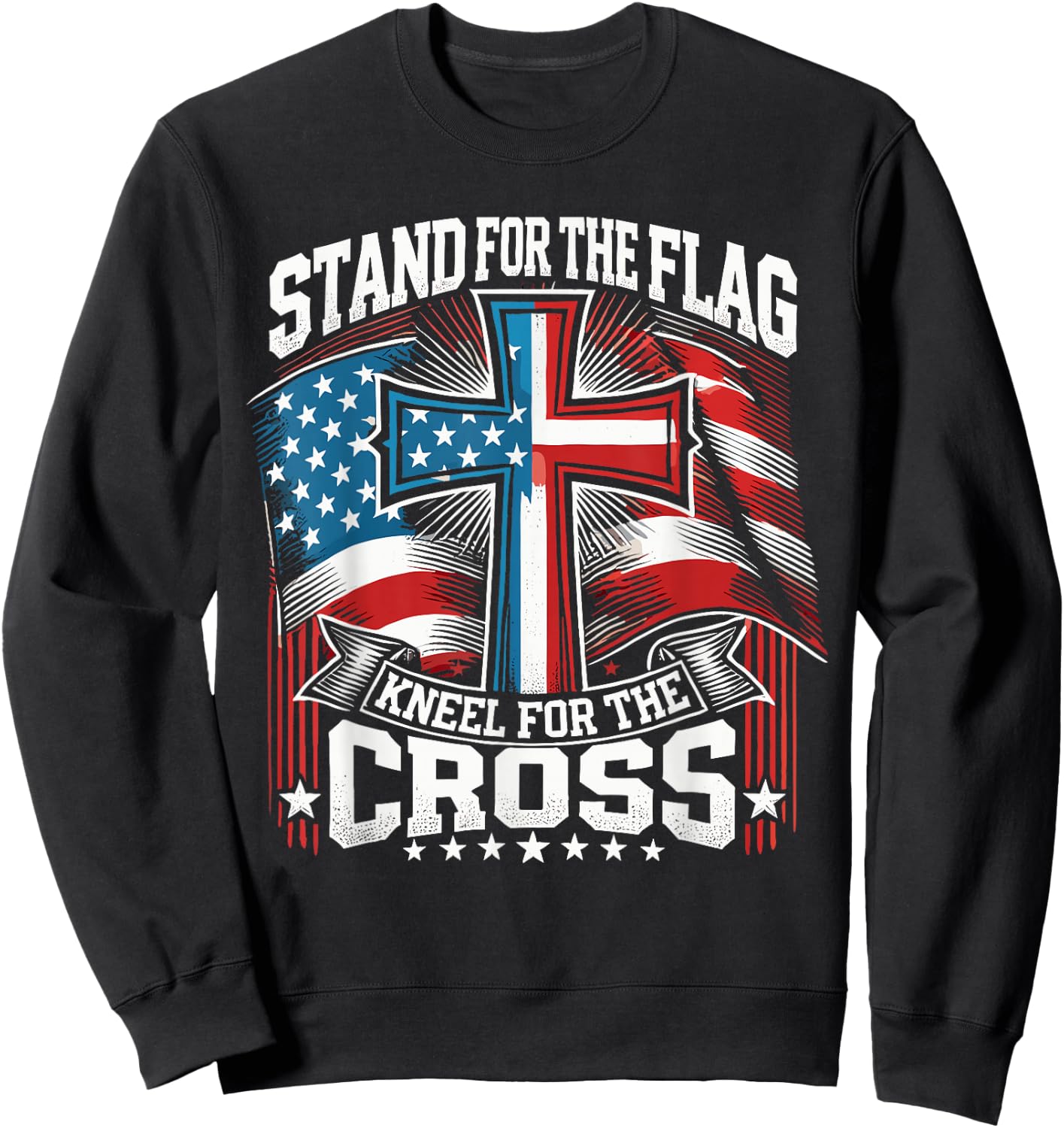 USA Flag Religious Quote 4th of July Christian Faith Sweatshirt - Sweatshirt | Black