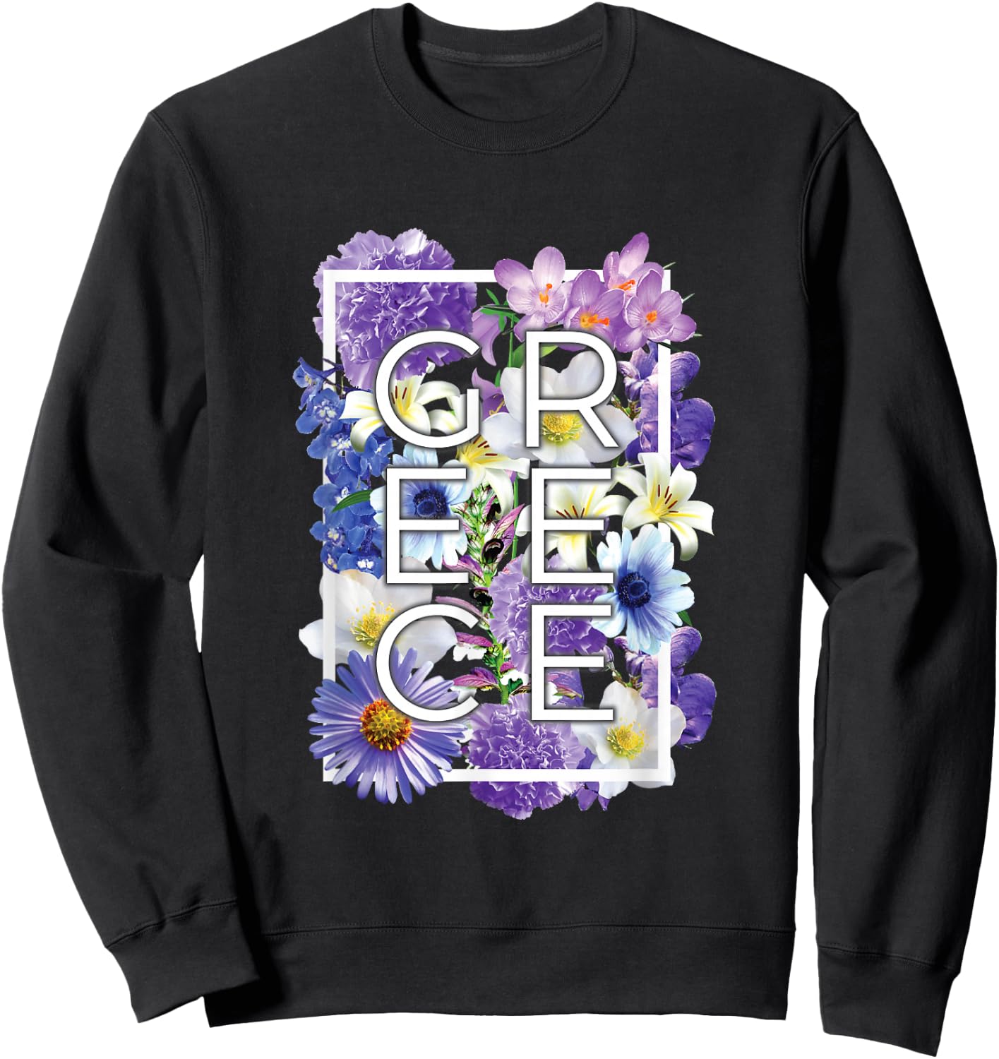 Flowers of Greece Word Art - Greek Pride Sweatshirt - Sweatshirt | Black