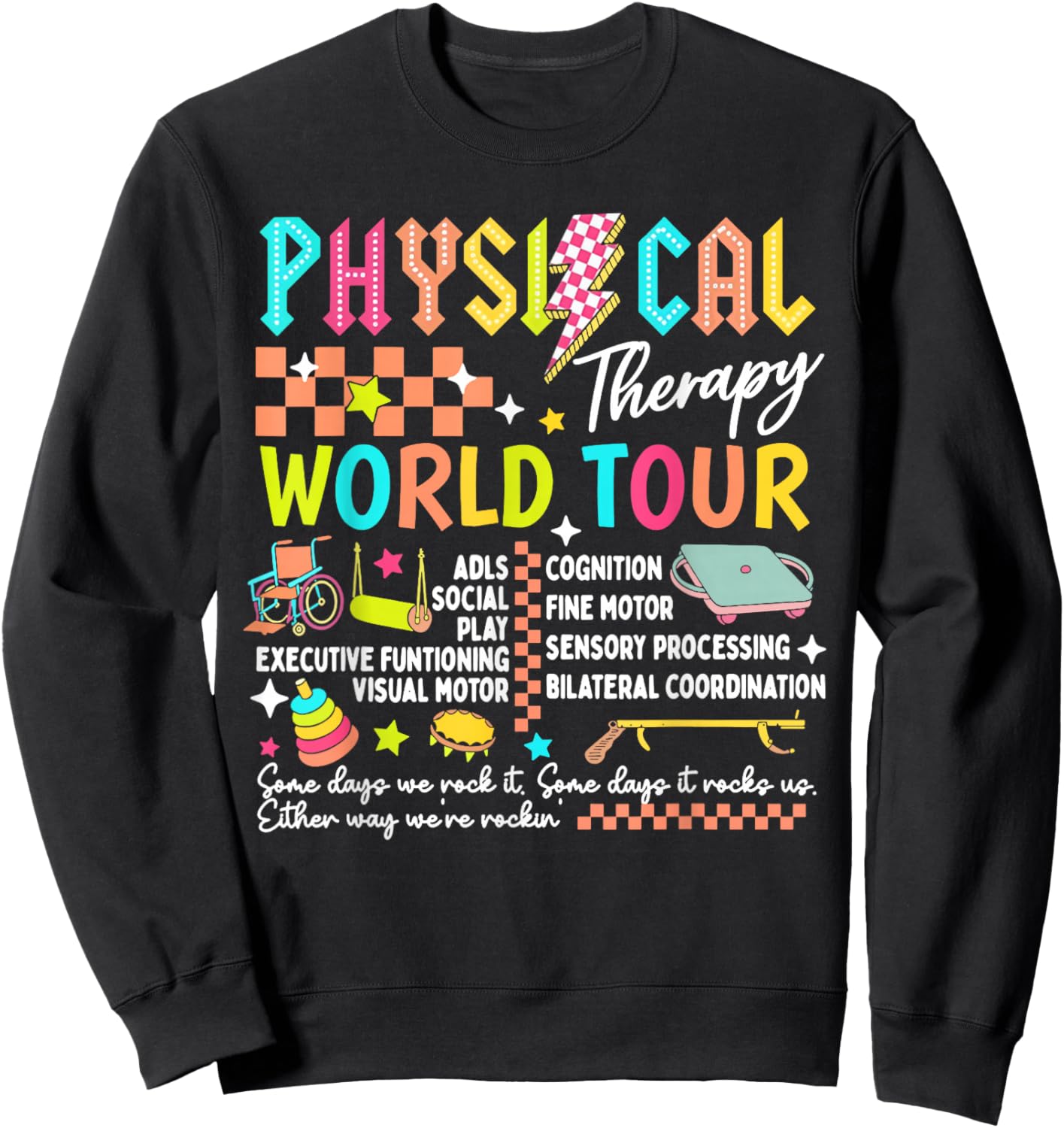 Physical Therapy World Tour Funny PT PTA Retro DPT Therapist Sweatshirt - Sweatshirt | Black