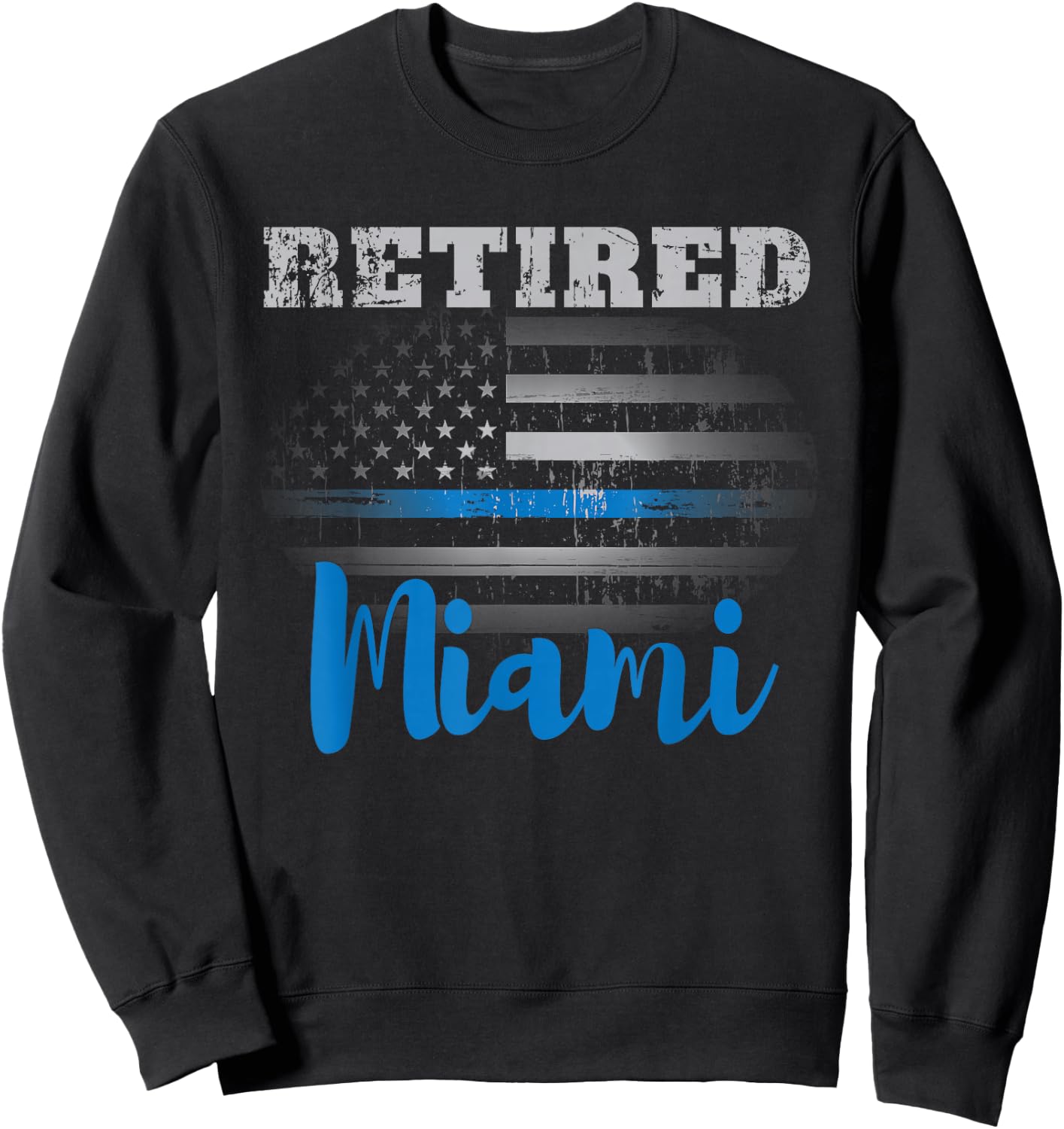 Retired Police Officer Miami American Flag Design Sweatshirt - Sweatshirt | Black