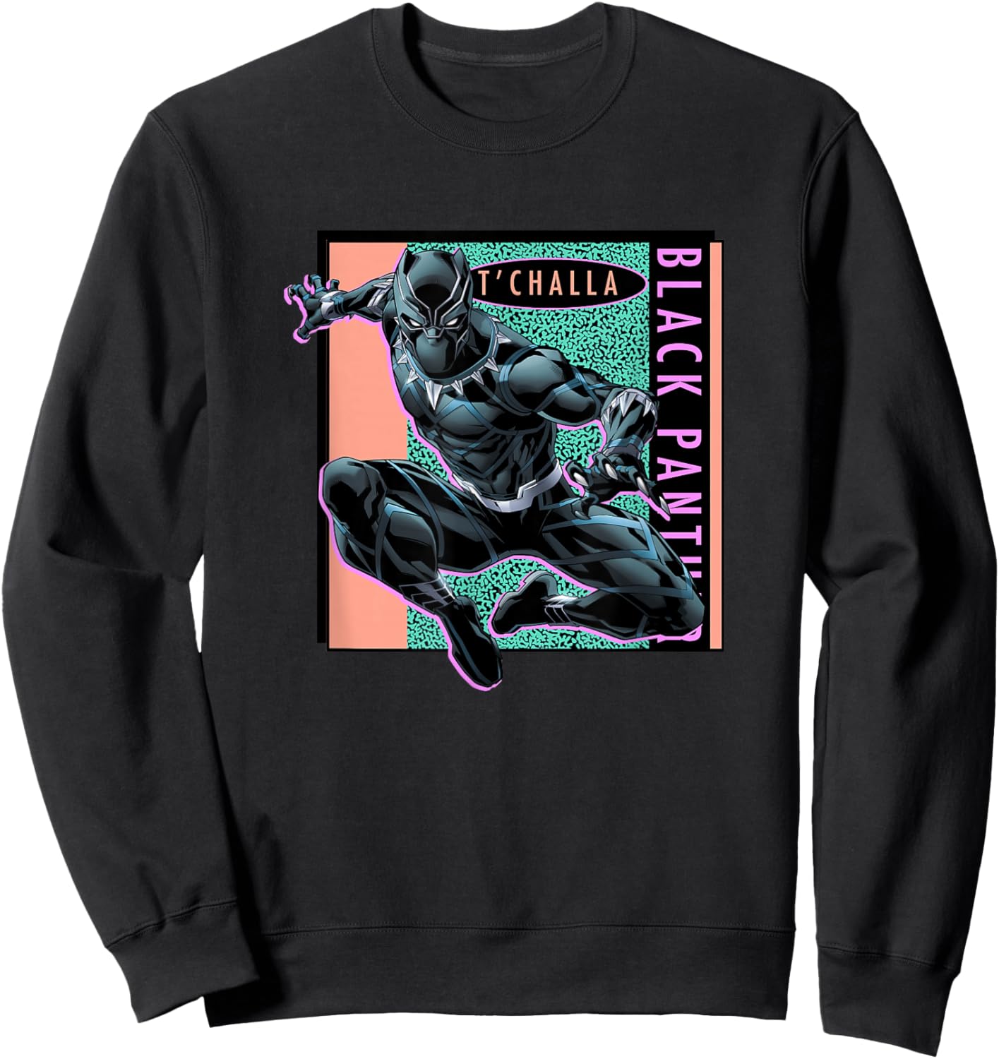 Marvel Comics Retro Classic T'Challa Black Panther 90's Logo Sweatshirt - Sweatshirt | Black