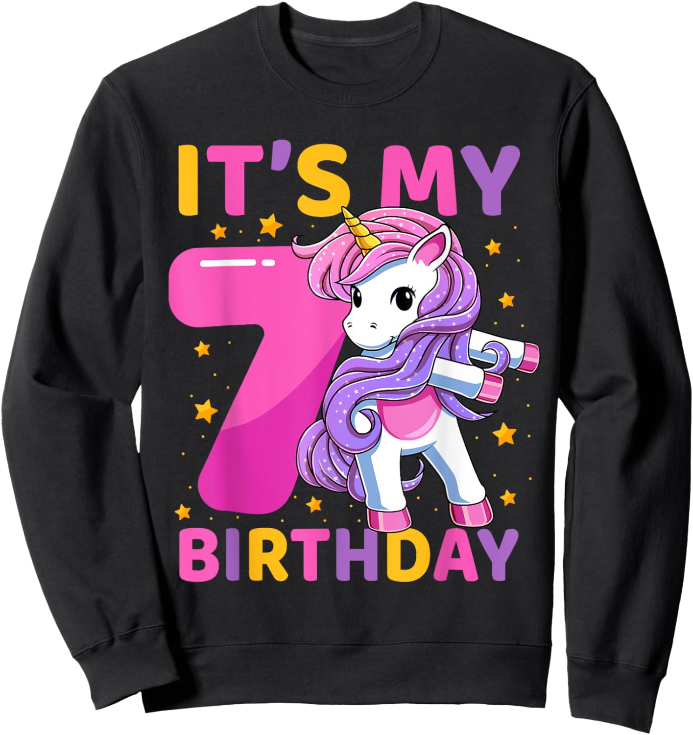 7 Years Old Unicorn Flossing 7th Birthday Party Girls Kids Sweatshirt - Sweatshirt | Black