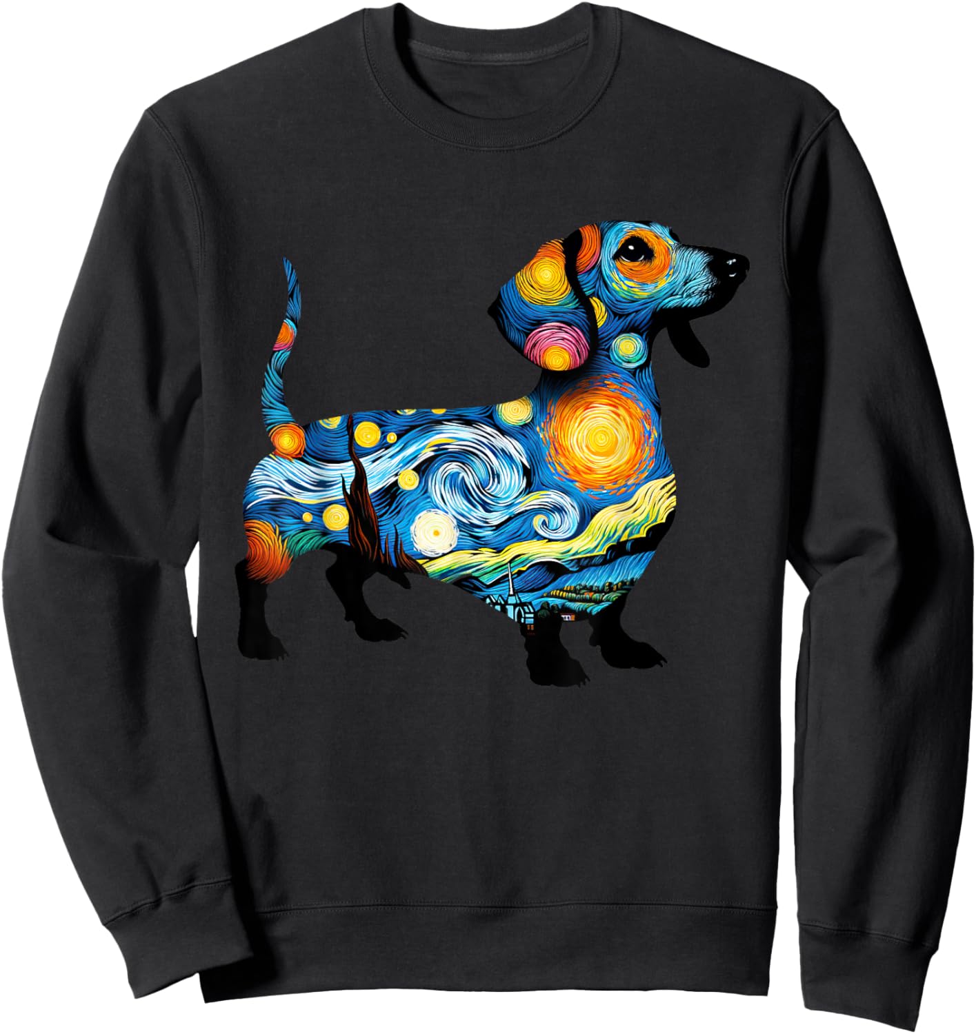 Dachshund Starry Night Painting Van Gogh Dog Dad Dog Mom Men Women Girls Kids Sweatshirt - Sweatshirt | Black