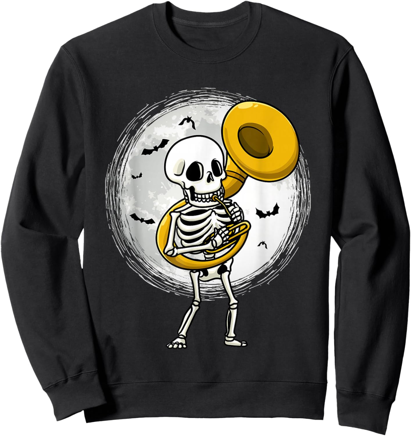 Skeleton Playing Sousaphone Tuba Instrument Halloween Band Sweatshirt - Sweatshirt | Black
