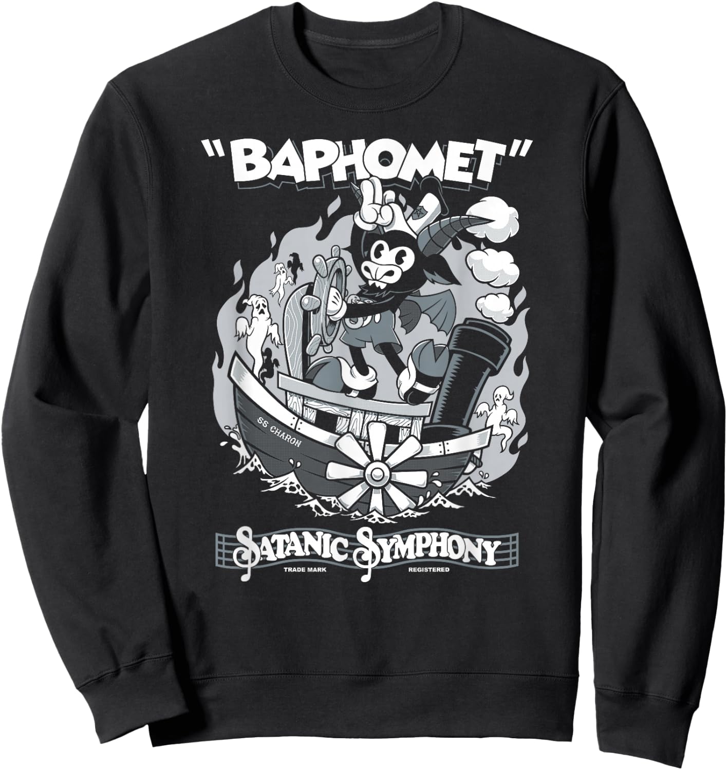 Vintage Cartoon Baphomet - Creepy Cute Goth - Occult Sweatshirt - Sweatshirt | Black