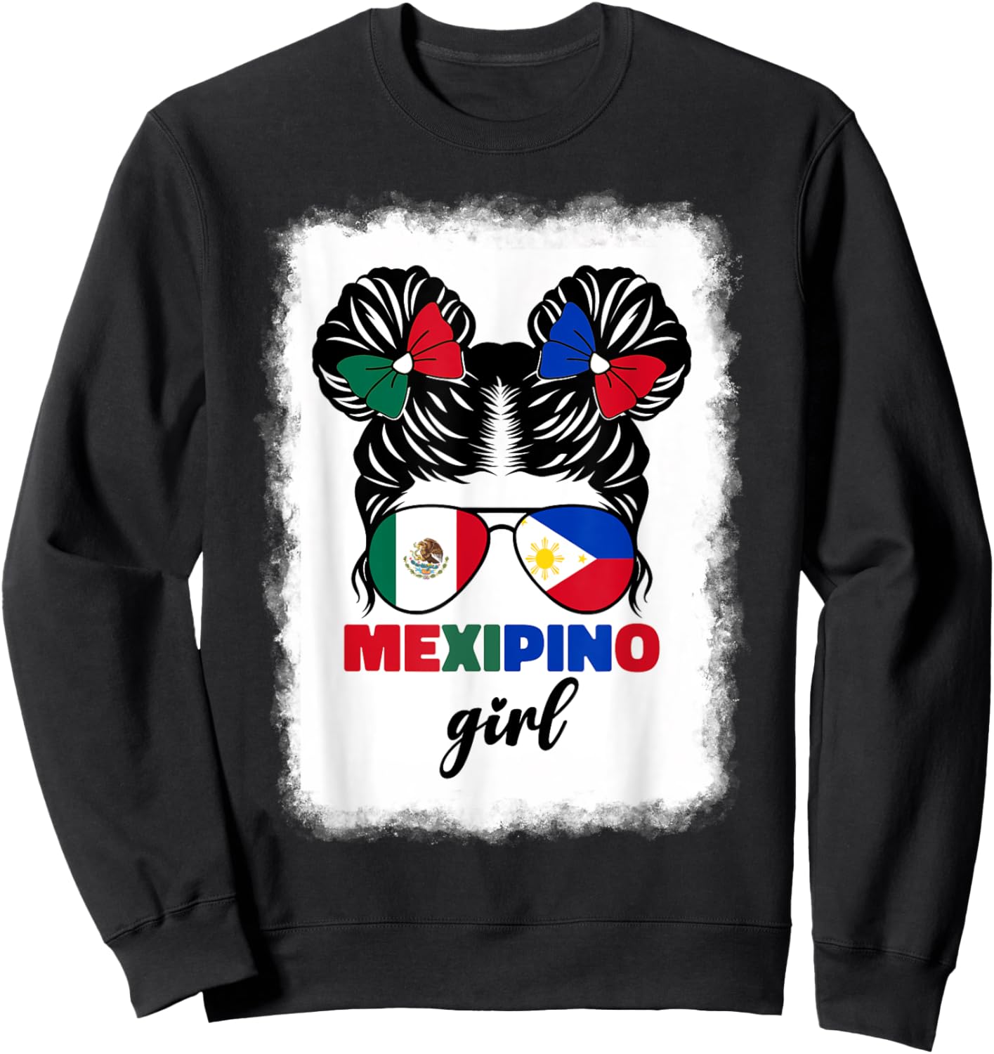 Half Mexican And Filipino Mexico Flag Mexipino Girl Kids Pun Sweatshirt - Sweatshirt | Black