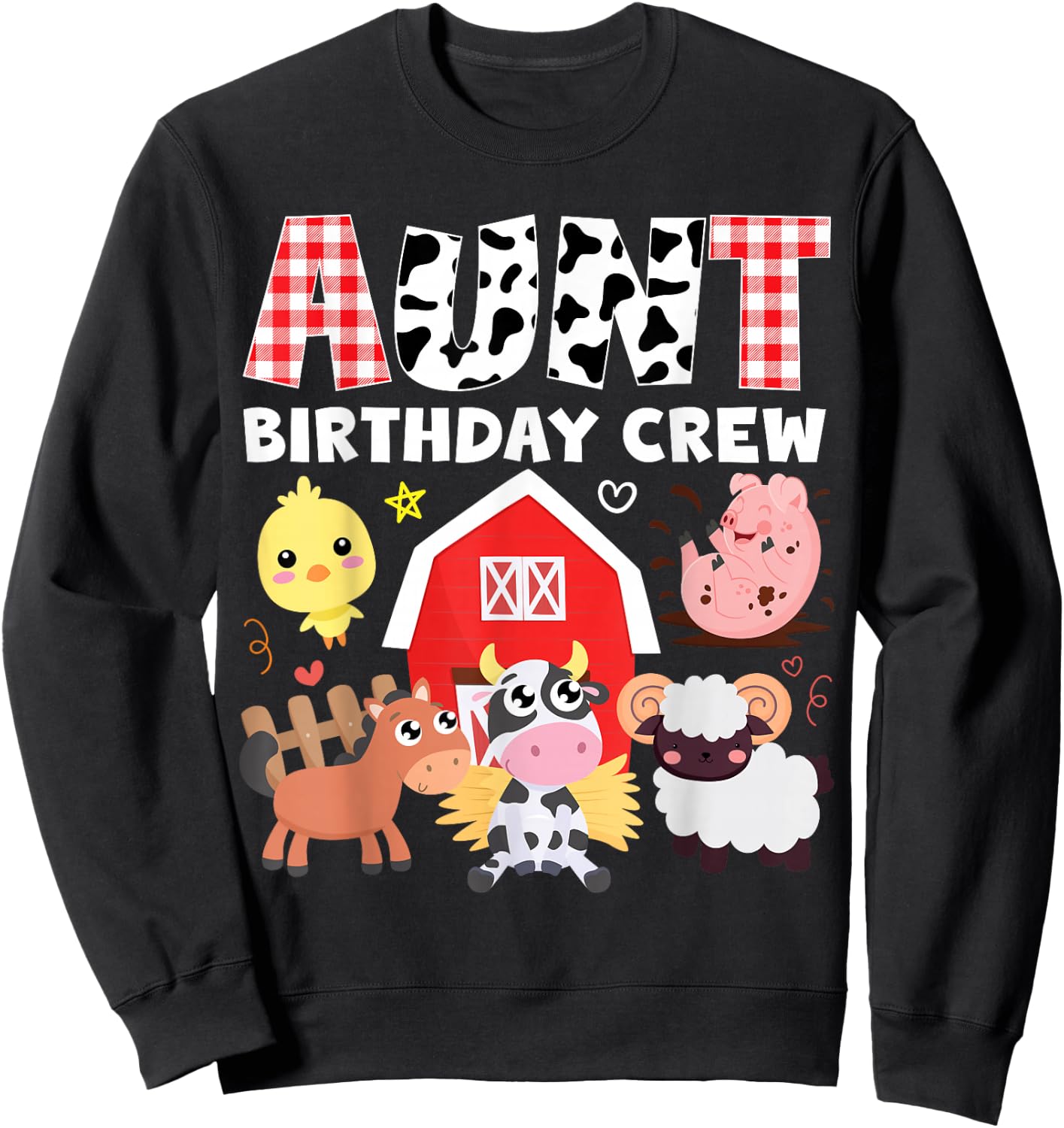 Cow Aunt Birthday Crew Farm Theme Animals Birthday Party Kid Sweatshirt - Sweatshirt | Black