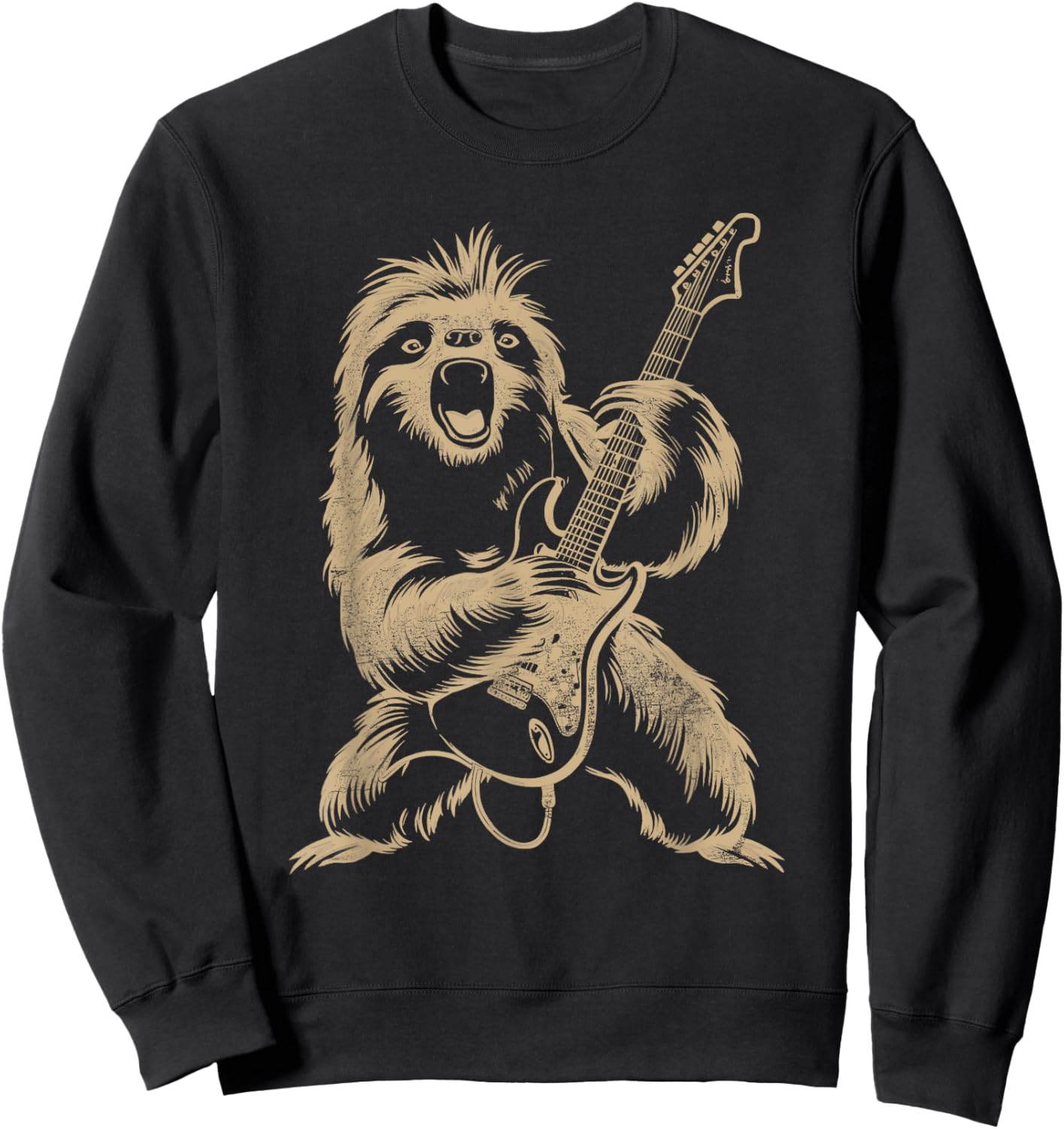 Sloth Playing Guitar Graphic Funny Women Sloth Lover Sweatshirt - Sweatshirt | Black