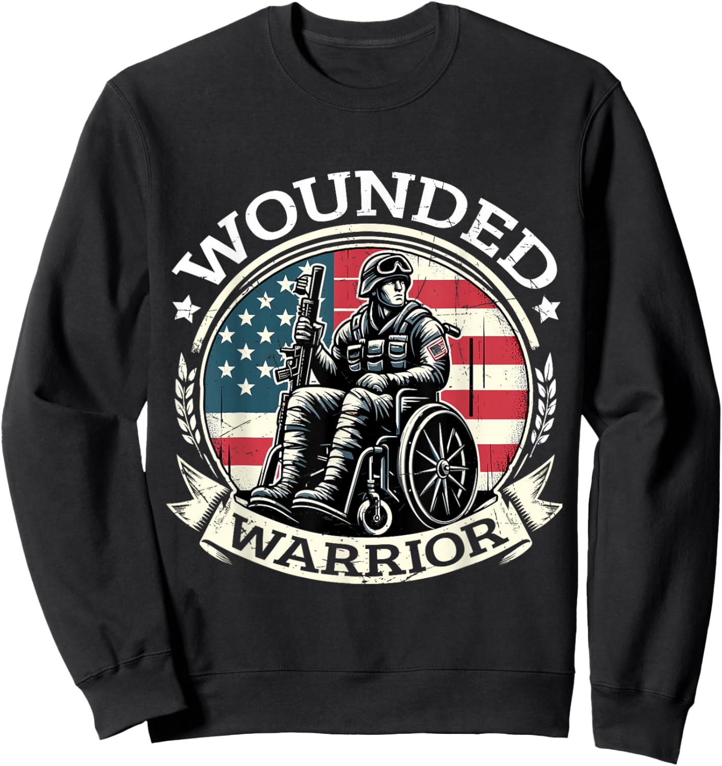 Wounded Warrior American Hero Veteran Military Support Sweatshirt - Sweatshirt | Black