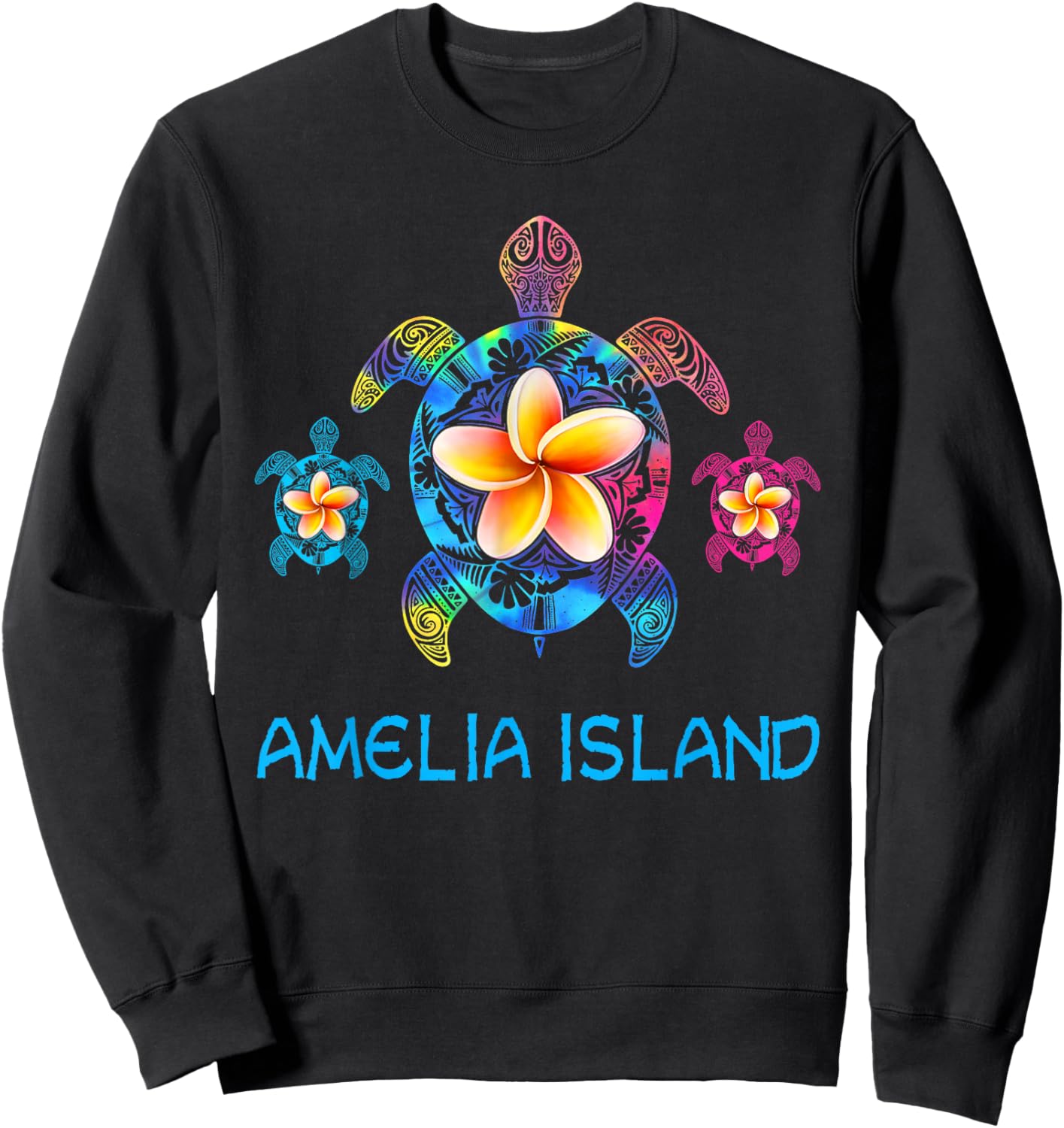 Amelia Island Florida Tribal Tie Dye Sea Turtle Sweatshirt - Sweatshirt | Black