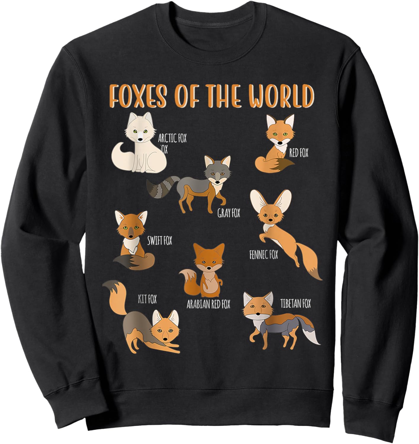 Fox Shirt Kawaii Foxes of the World Fox Animals Lovers Kids Sweatshirt - Sweatshirt | Black