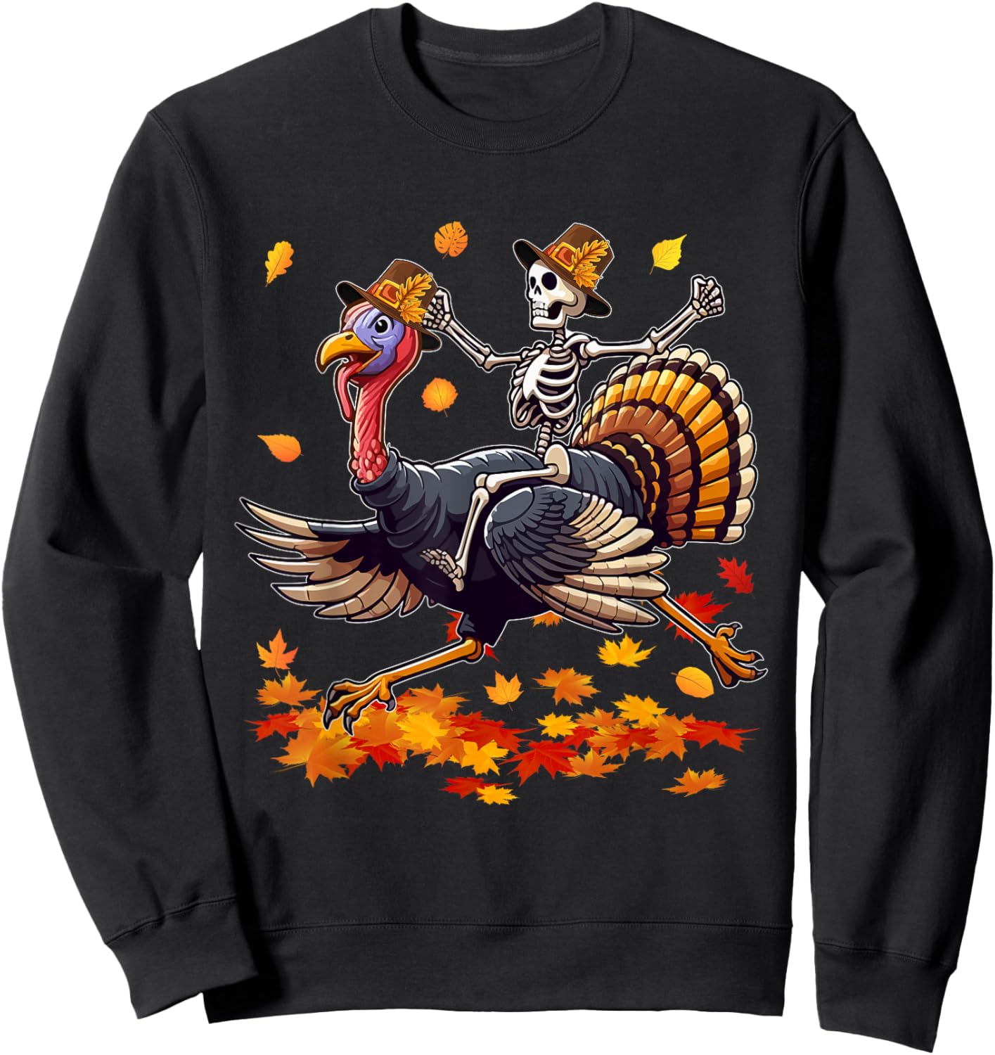 Santa X-ray Skeleton Riding Reindeer Turkey Lover Family Sweatshirt - Sweatshirt | Black