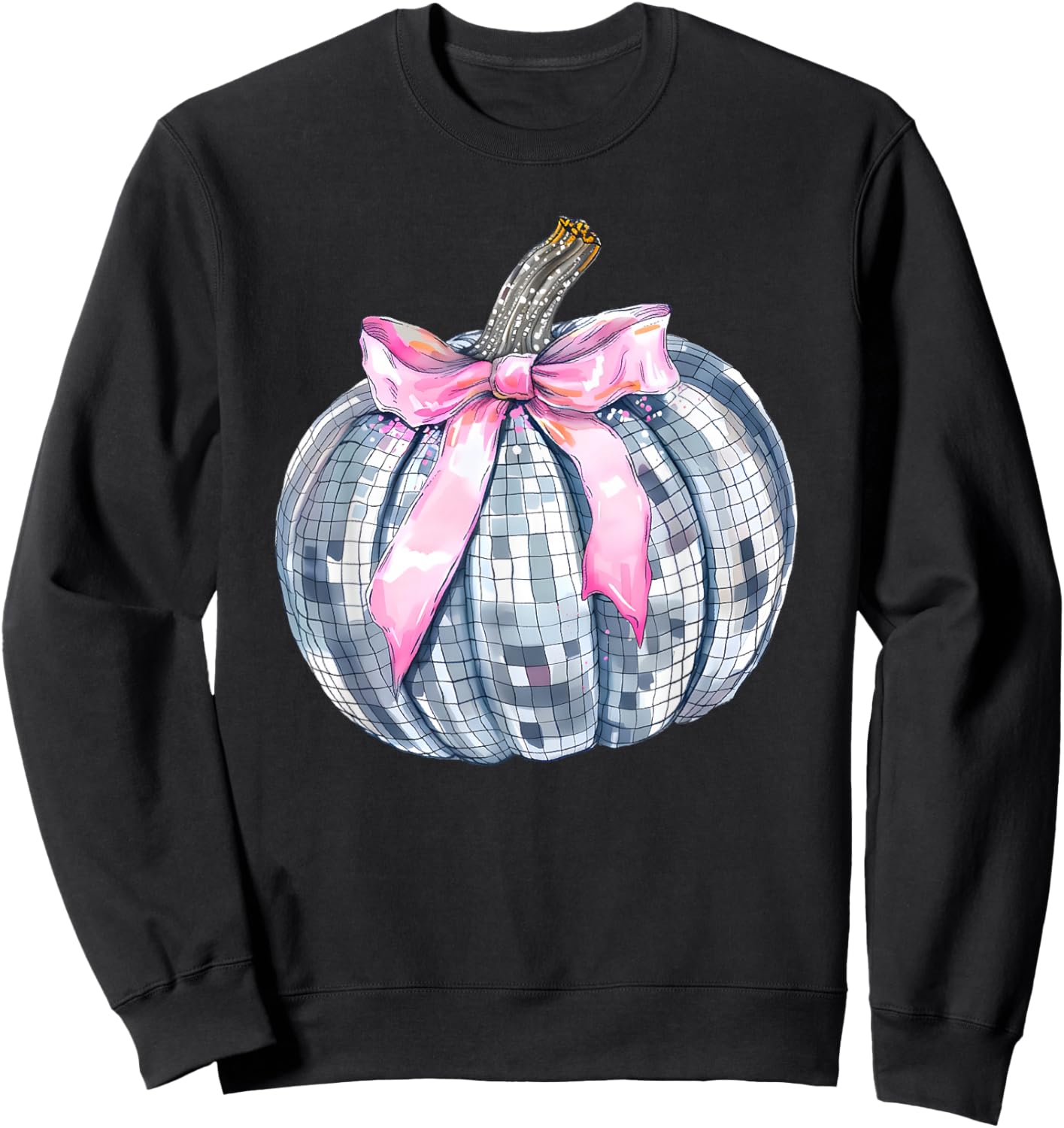 Retro Disco Ball Coquette Pumpkin Halloween Thanksgiving Sweatshirt - Sweatshirt | Black