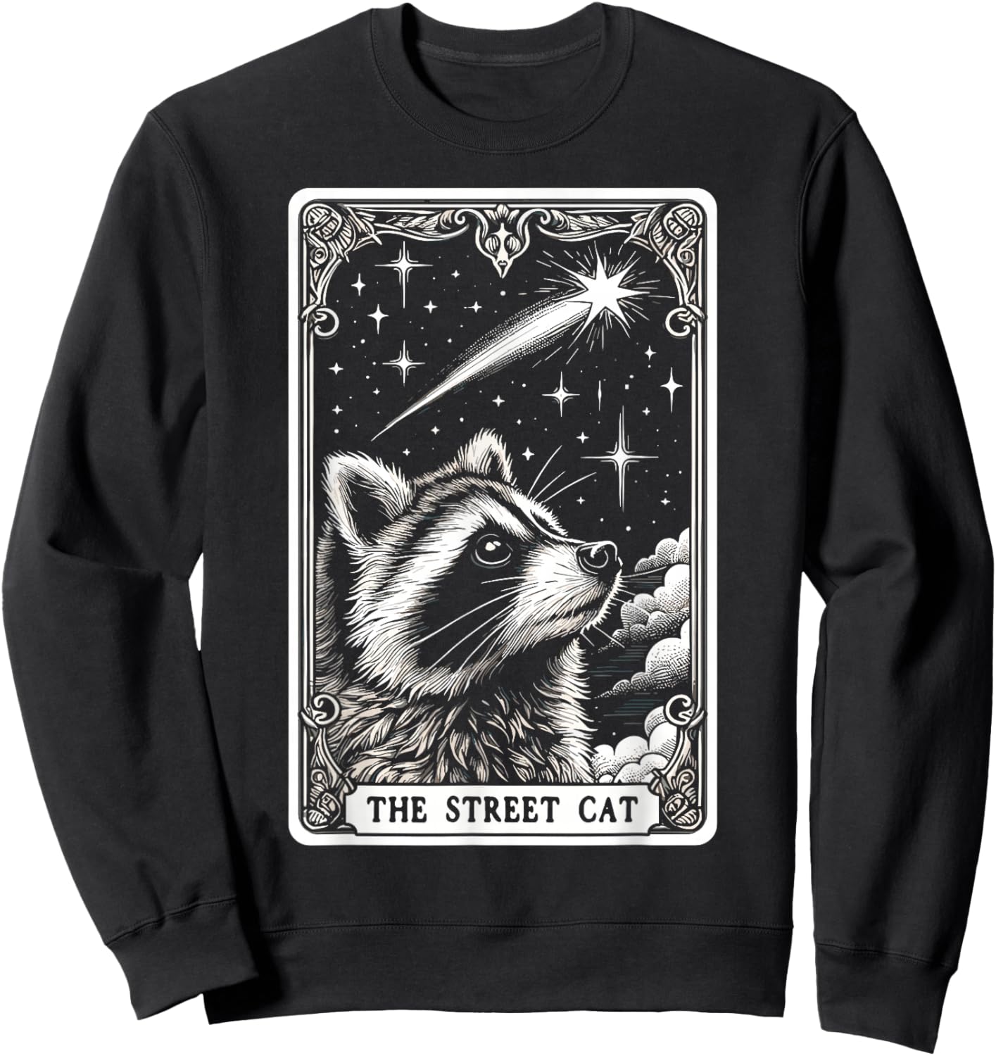 The Street Cat Tarot Card Mystic Raccoon Sweatshirt - Sweatshirt | Black