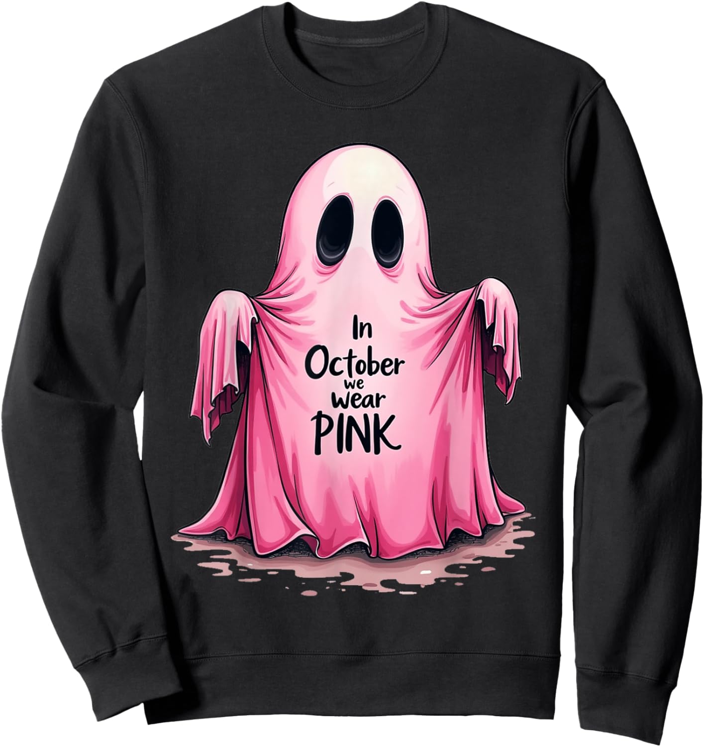Pink Ghost Solidarity Fight Breast Cancer Halloween Sweatshirt - Sweatshirt | Black