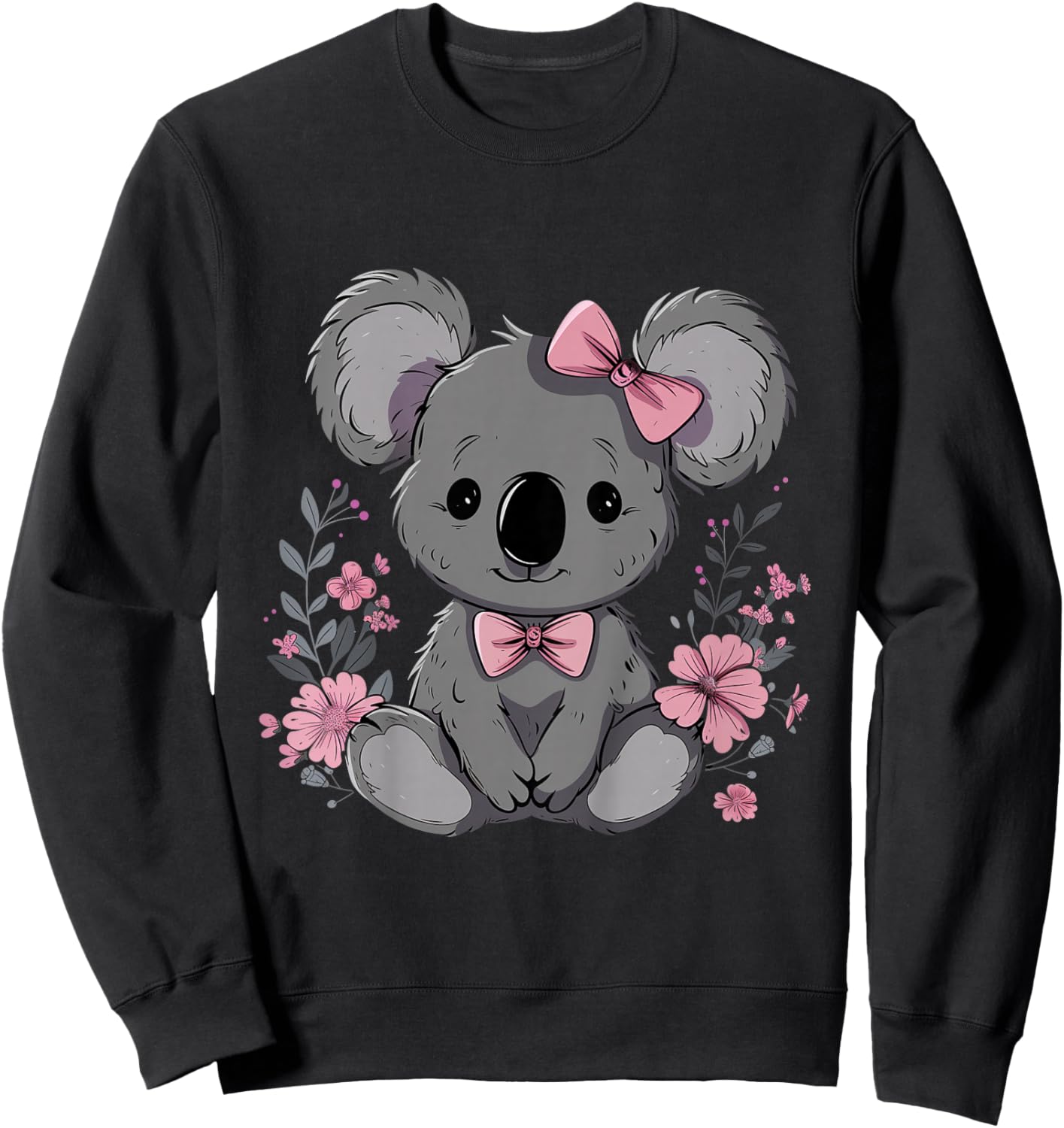Koala Cute Kawaii Koala Bear Pink Bow Flowers Girls Kids Sweatshirt - Sweatshirt | Black