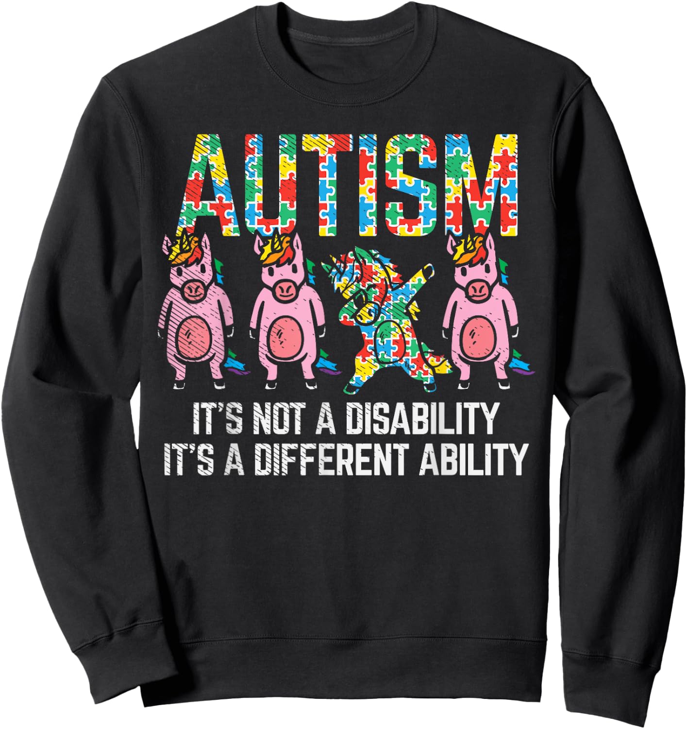 BoredKoalas Autism Awareness Unicorn Dab - -Adults, Black, Short Sleeve, Classic Fit, Cotton Blend, Small Sweatshirt - Sweatshirt | Black