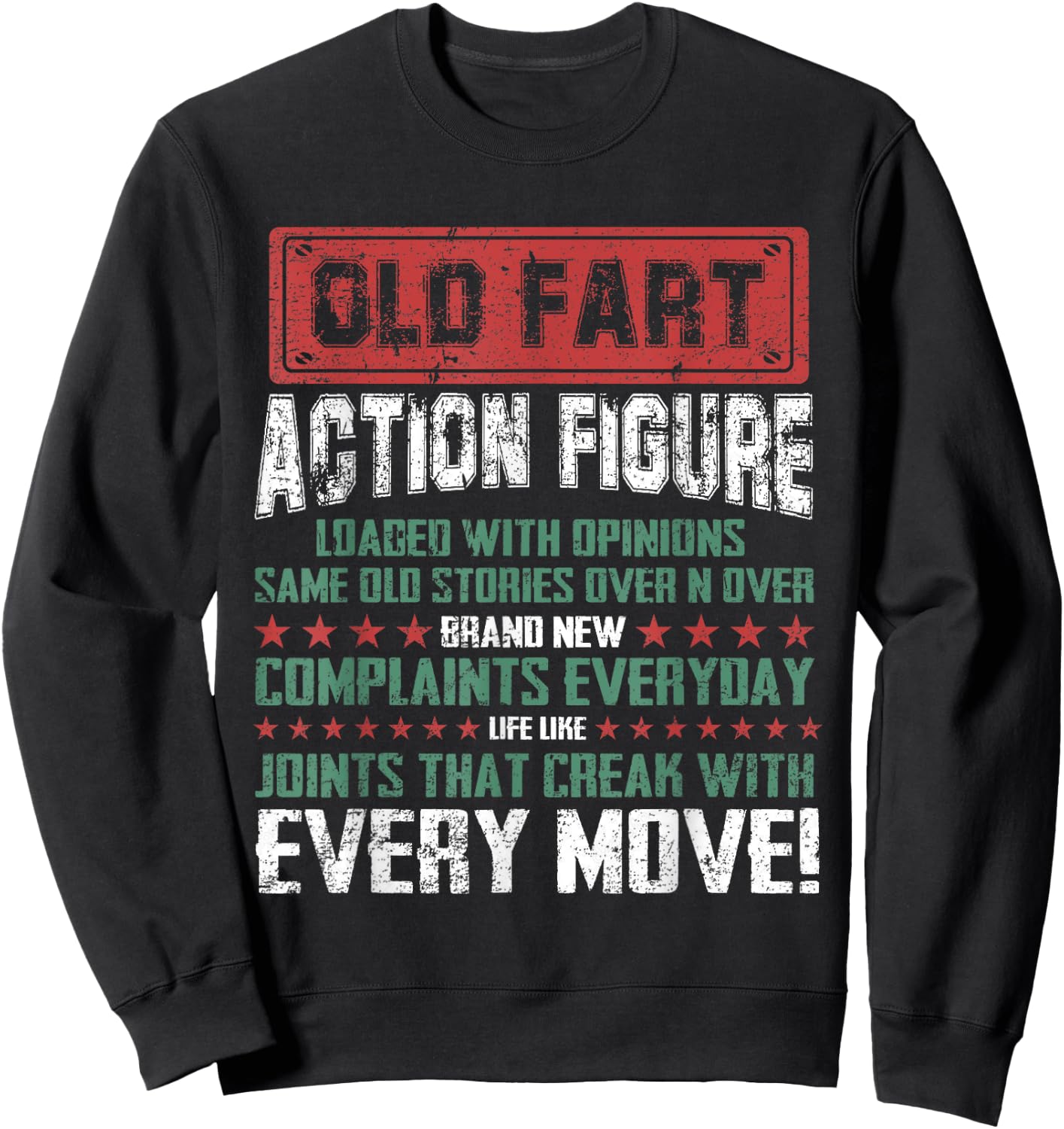 Old Fart Action Figure Vintage Distressed Retirement Gift Sweatshirt - Sweatshirt | Black