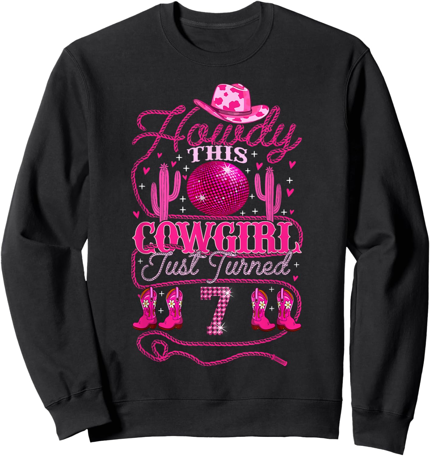 7yrs Birthday Cowgirl Western 7 Years Old Girl 7th Birthday Sweatshirt - Sweatshirt | Black