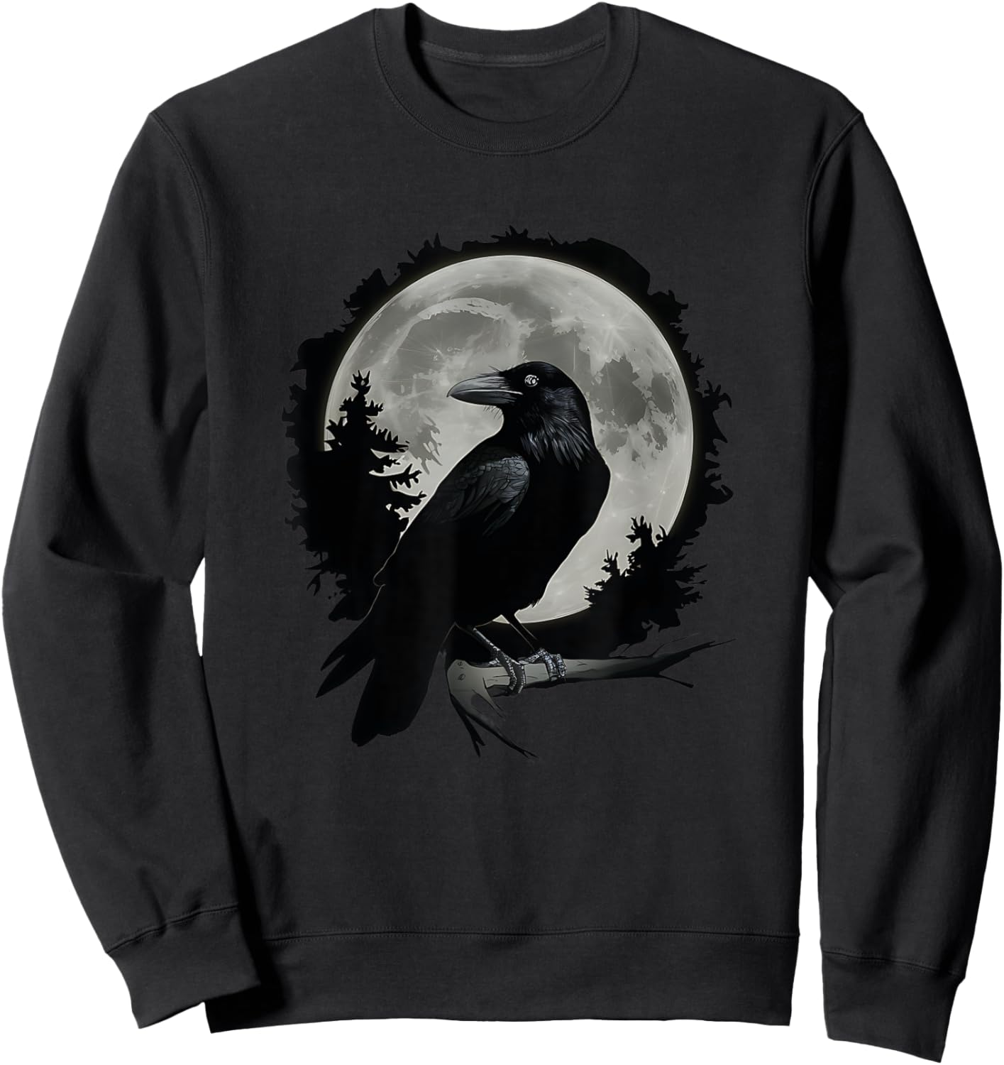Full Moon Raven Women Men Kid Black art Black Bird Crow Moon Sweatshirt - Sweatshirt | Black
