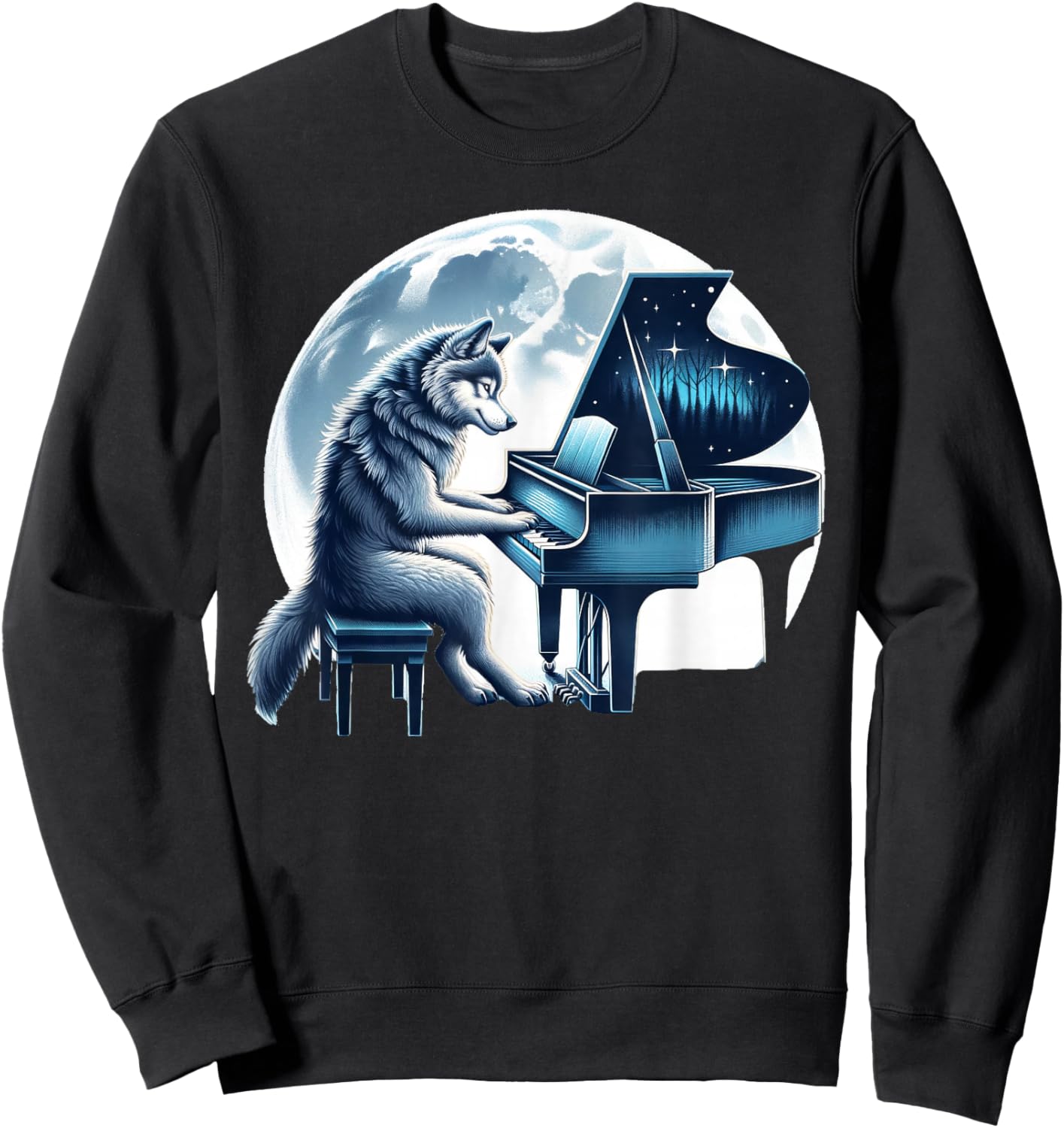 Cute Wolf Playing Piano Wolves Musician Music Sweatshirt - Sweatshirt | Black