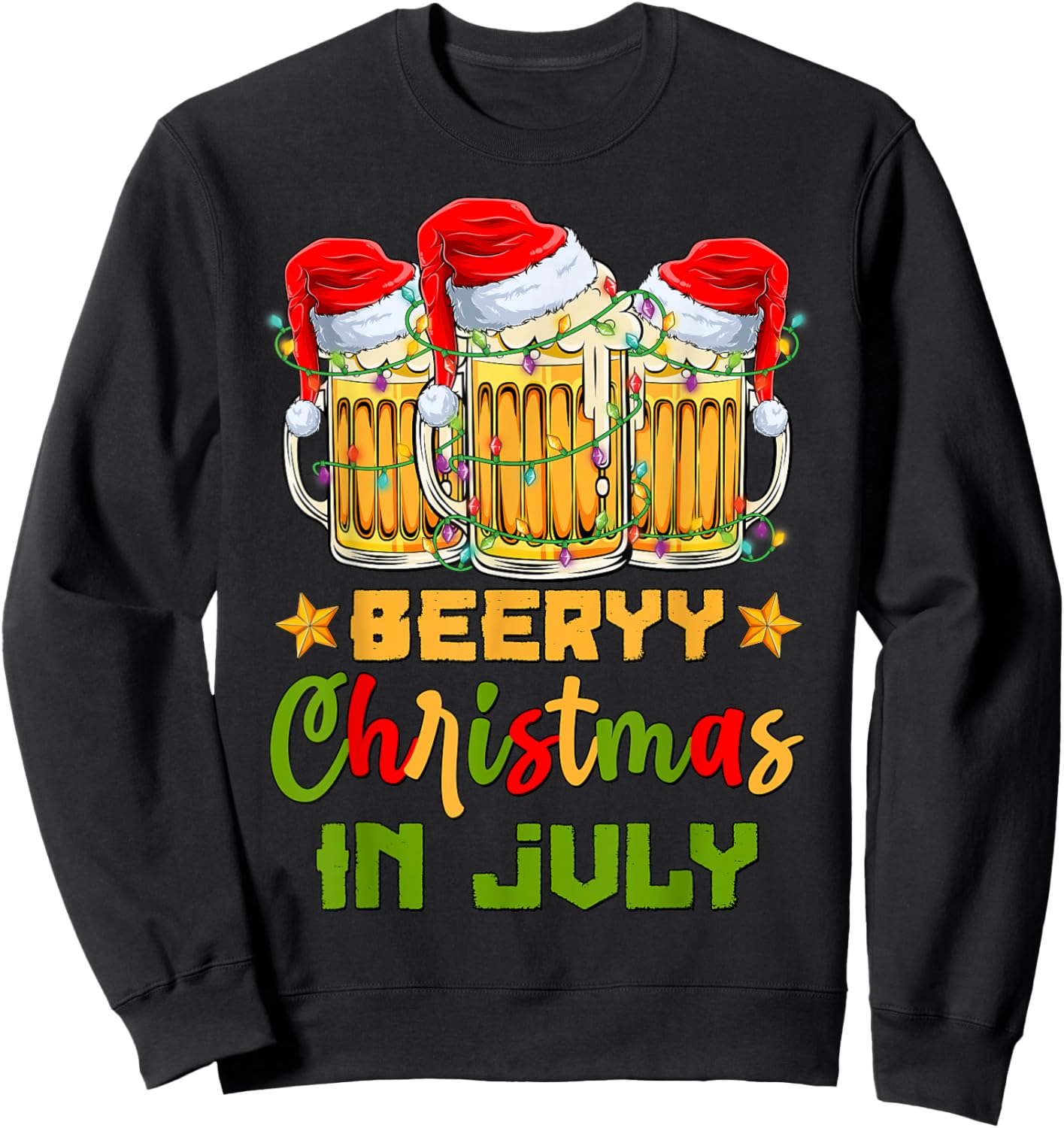 Funny Mugs Of Beer Lights Christmas In July Summer Vacation Women Sweatshirt - Sweatshirt | Black