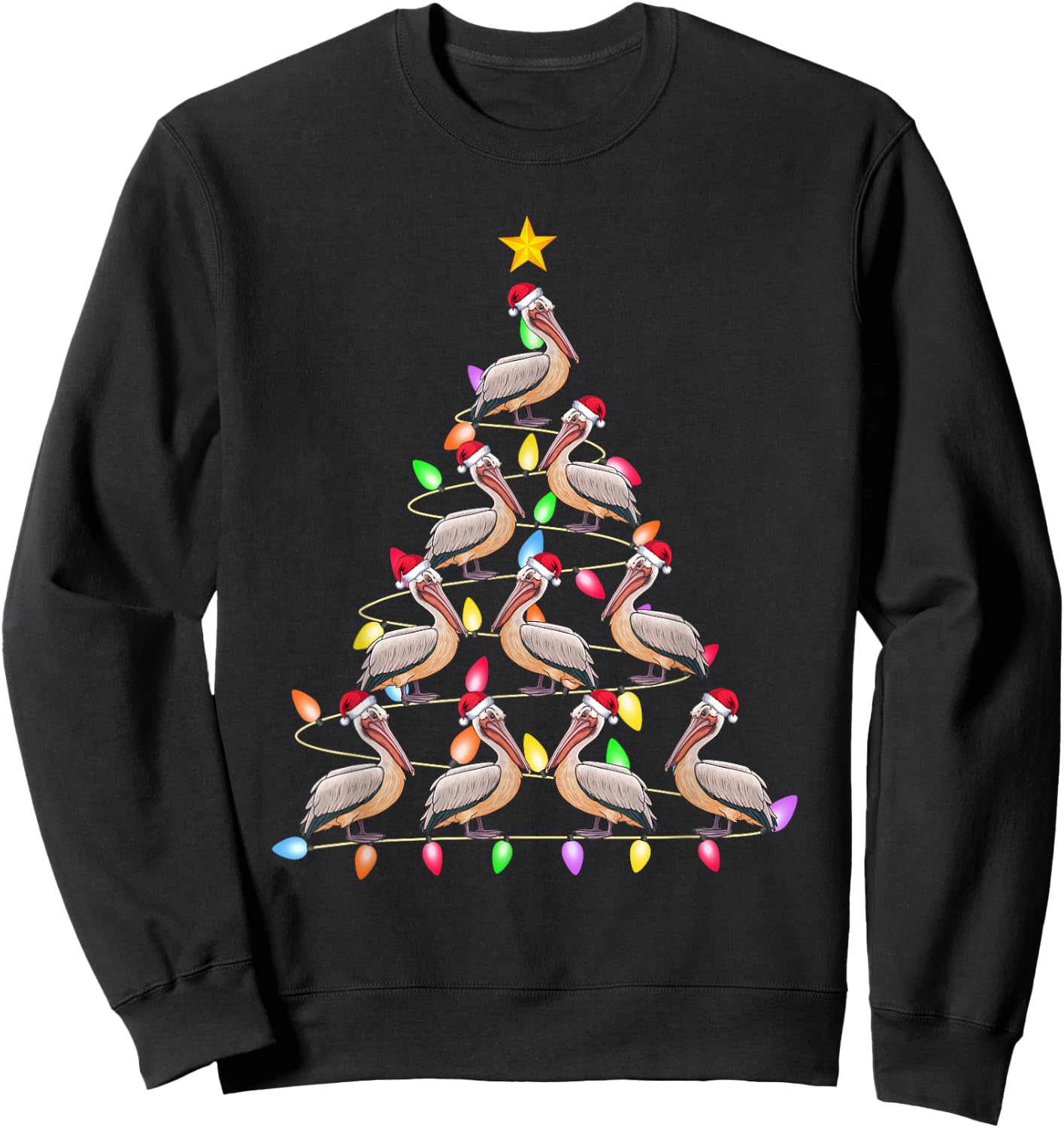Christmas Tree Lights Men Women Santa Pelican Xmas PJs Sweatshirt - Sweatshirt | Black