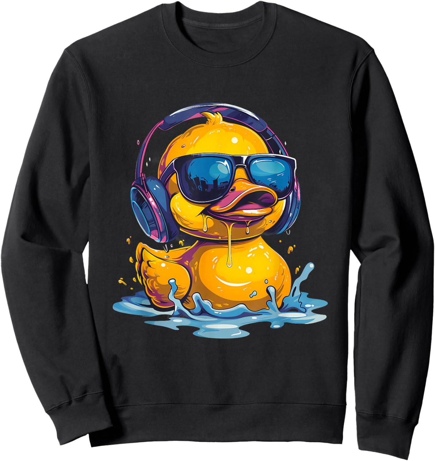 Rubber Duck Techno DJ Rubber Duckling Music Headphones Sweatshirt - Sweatshirt | Black