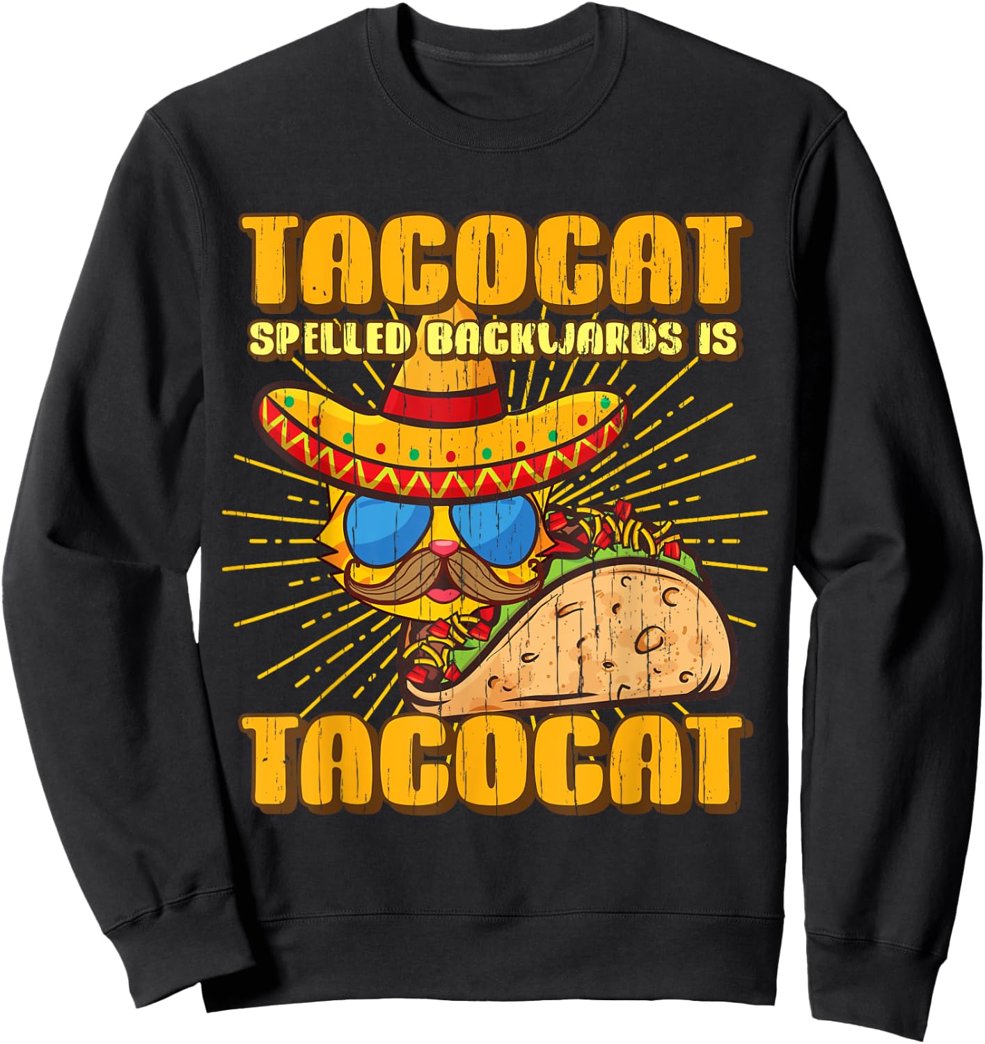 Tacocat Spelled Backwards Gift Cats and Taco Lover Sweatshirt - Sweatshirt | Black