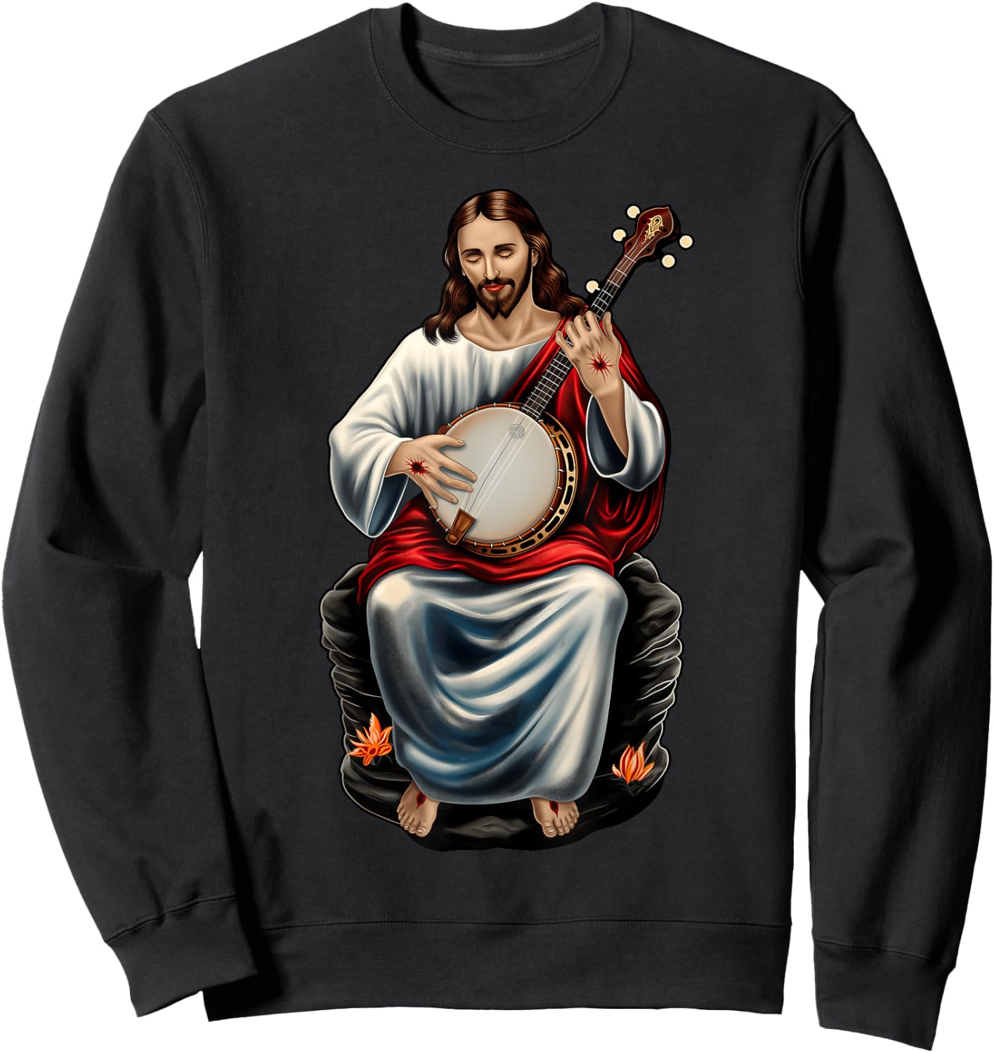 Jesus Christian Religious Playing Banjo Bluegrass Sweatshirt - Sweatshirt | Black