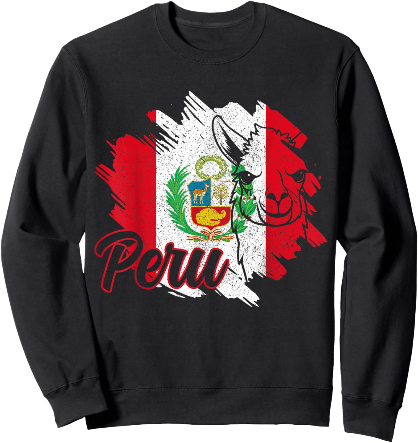 Peru Llama Alpaca Peruvian Flag Pride Vintage Souvenir Sweatshirt - Sweatshirt | Black