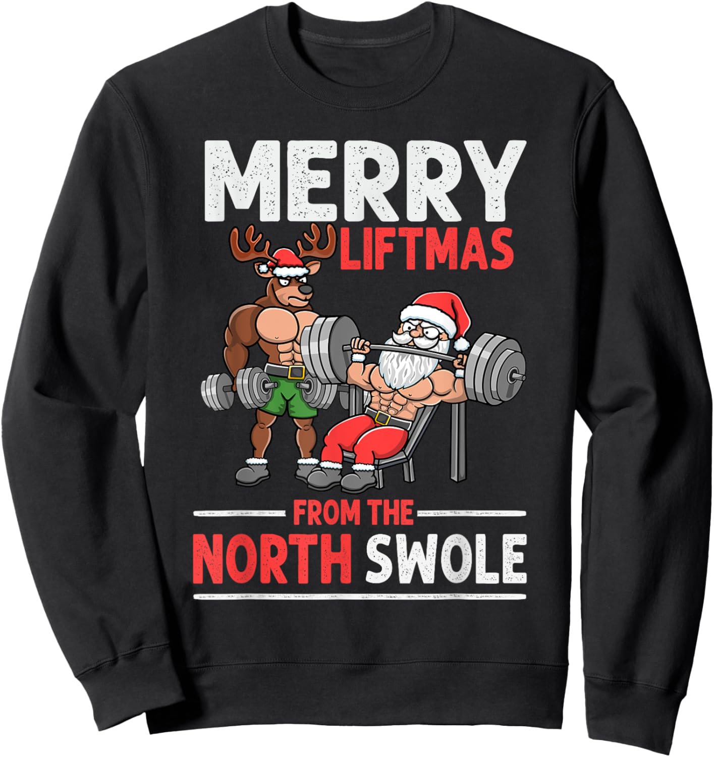 Merry Liftmas from North Swole Muscle Santa Weightlifting Sweatshirt - Sweatshirt | Black