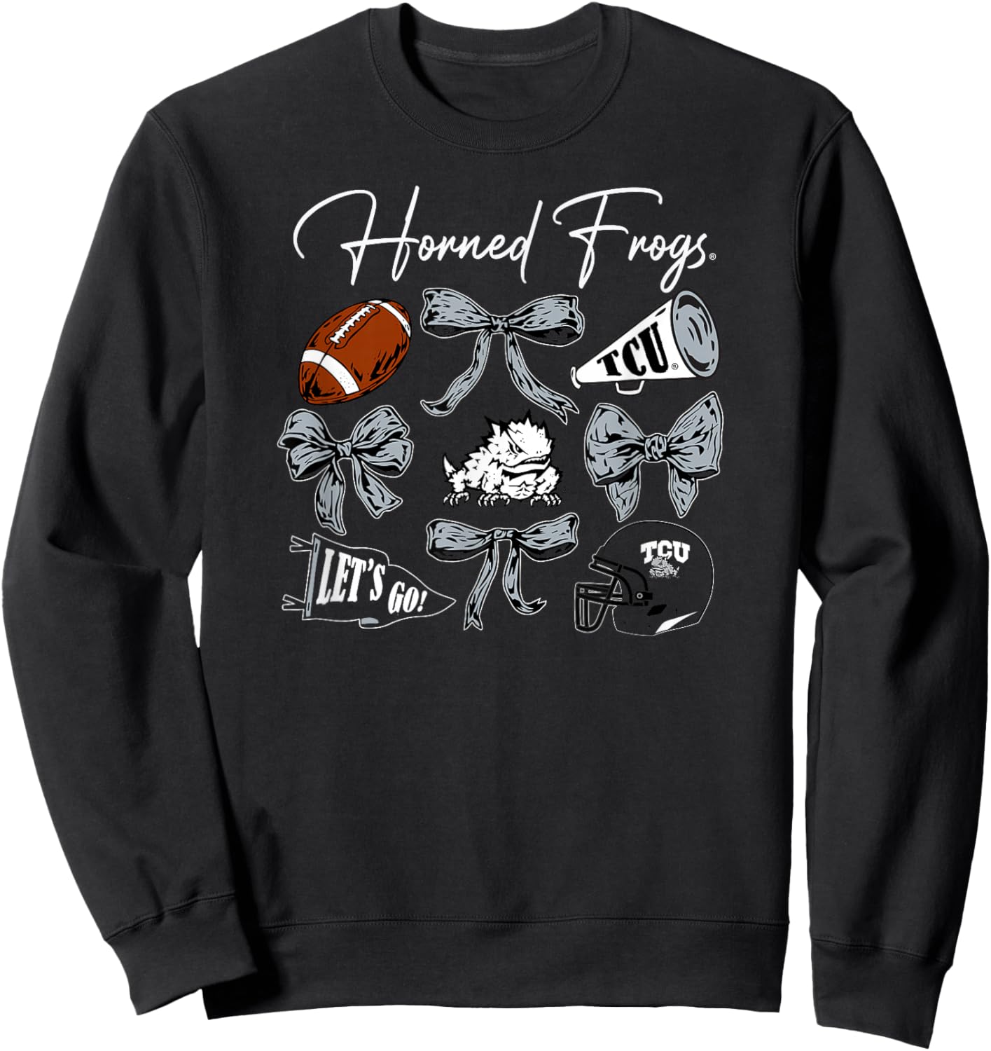 TCU Horned Frogs Football Bows Purple Officially Licensed Sweatshirt - Sweatshirt | Black