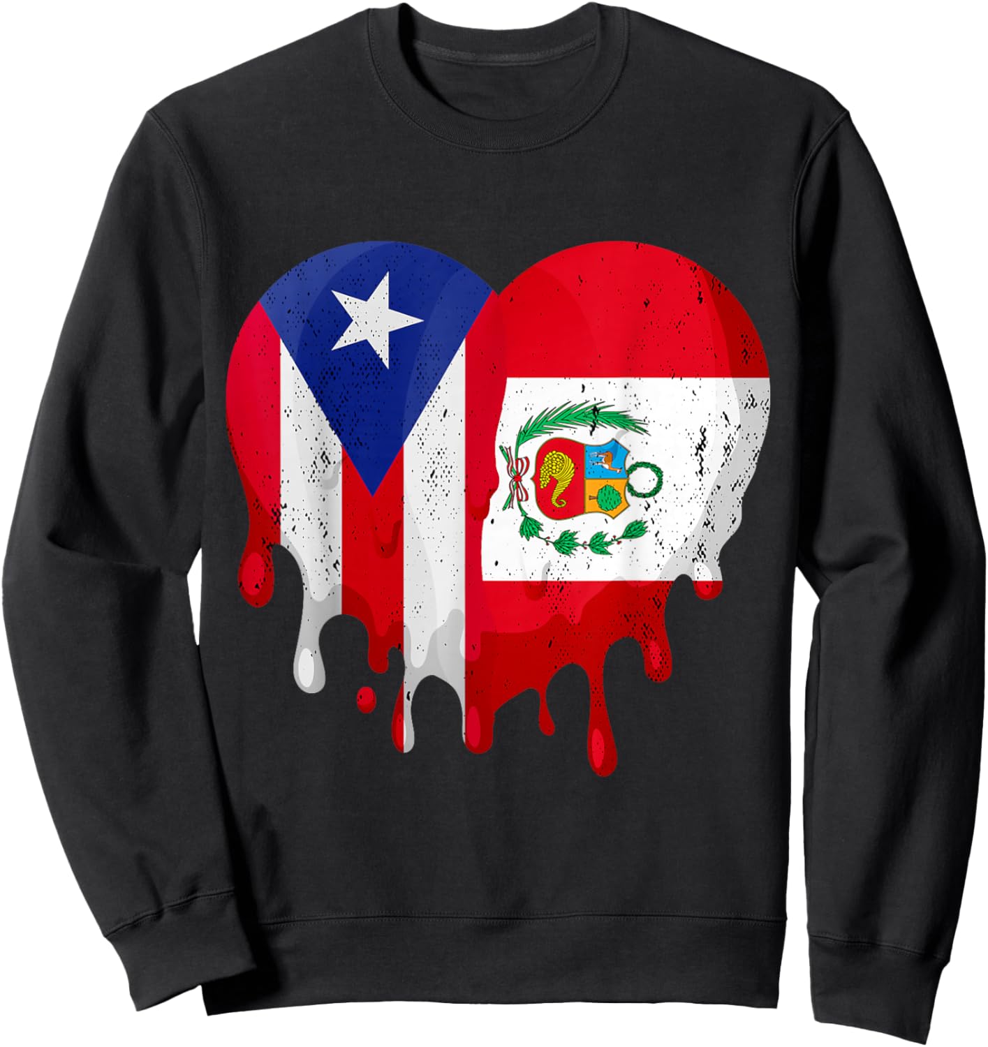 Puerto Rico Peru Flag Heart Citizen Grown Patriot Country Sweatshirt - Sweatshirt | Black