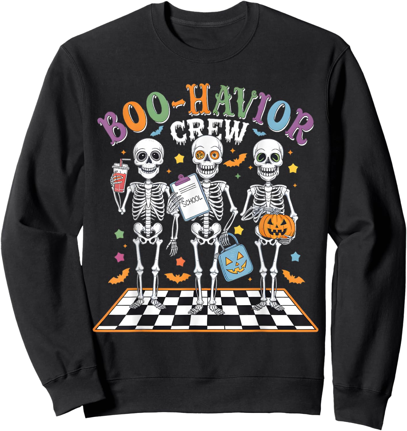 Boo-Havior Crew Behavior Analyst Skeletons Halloween ABA RBT Sweatshirt - Sweatshirt | Black