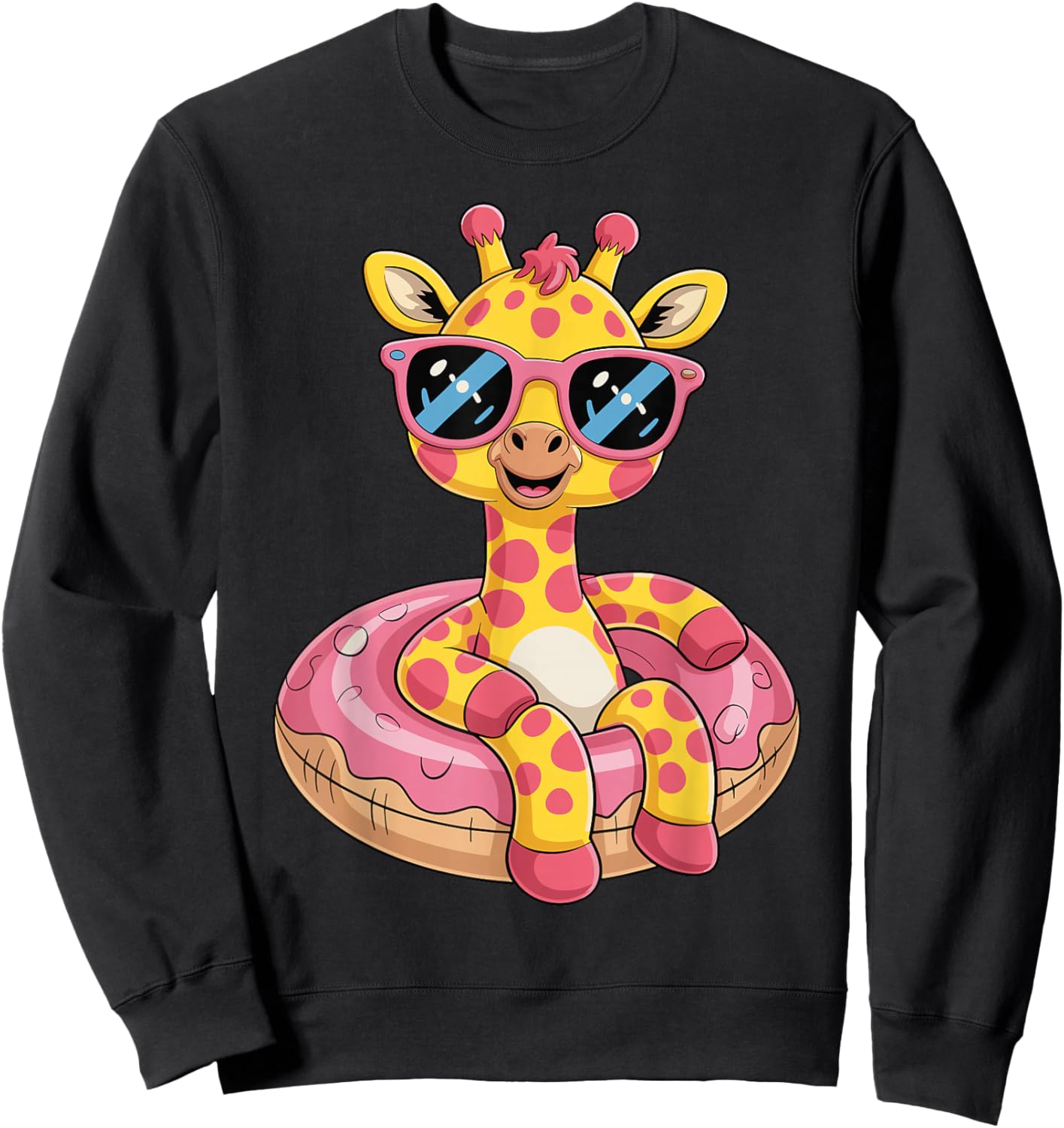 Cute Giraffe On Vacation Graphic Summer For Kids Girl Sweatshirt - Sweatshirt | Black