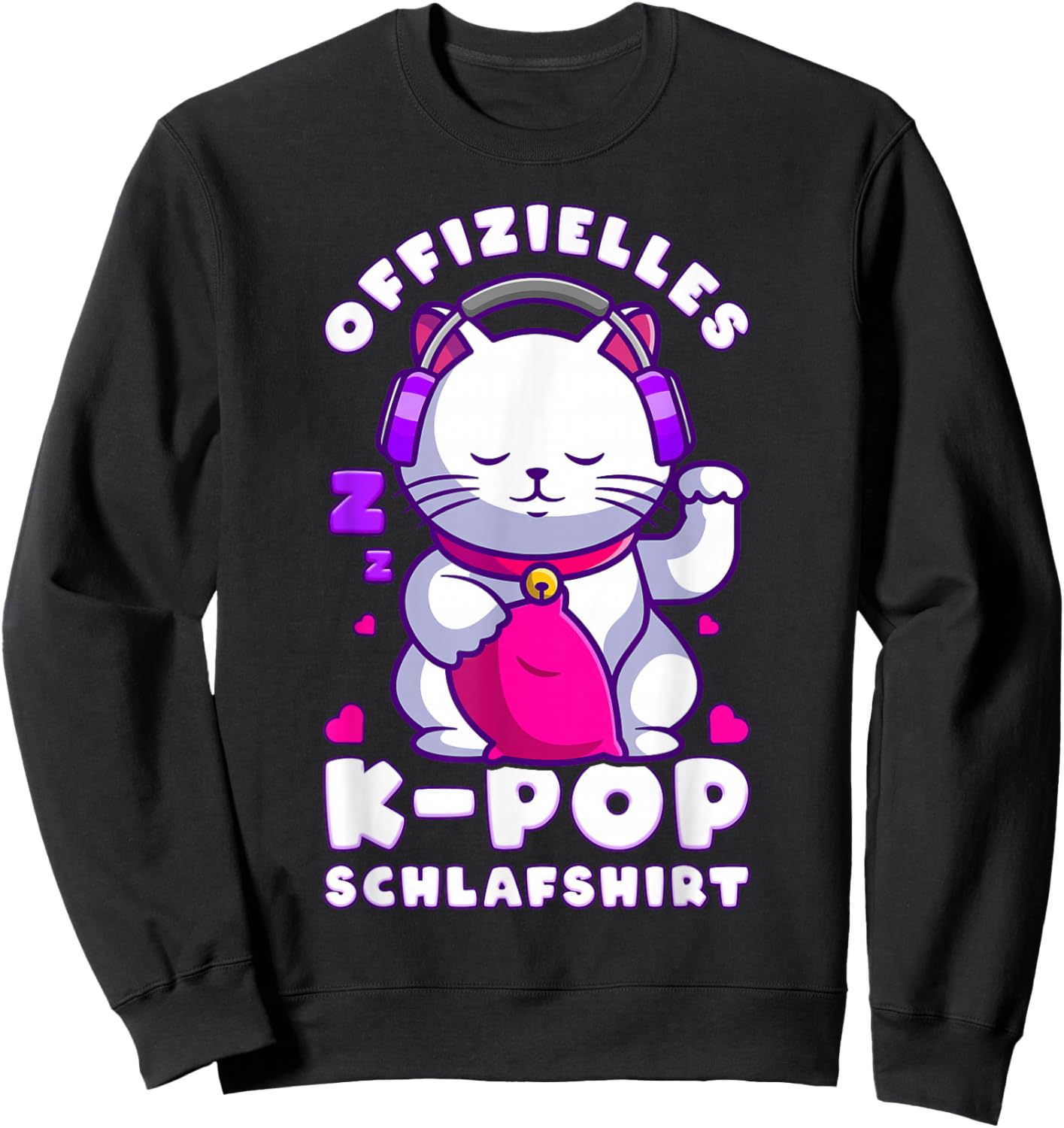 K-Pop Schlafshirt, Koreanische Musik, Katze K-Pop Sweatshirt - Sweatshirt | Black