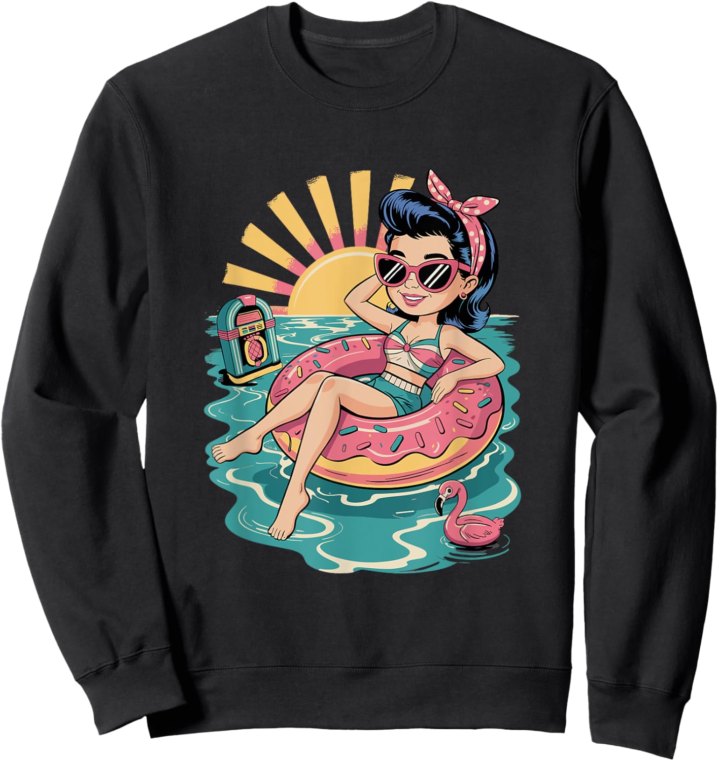 Funny Beach Summer Retro Rockabilly Pin Up Girl Sweatshirt - Sweatshirt | Black