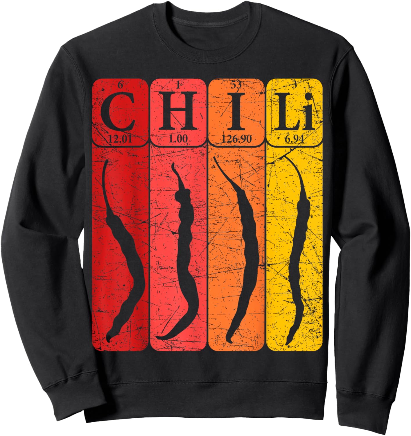 Chili Periodic Table Elements Chili Pepper Spicy Food Retro Sweatshirt - Sweatshirt | Black