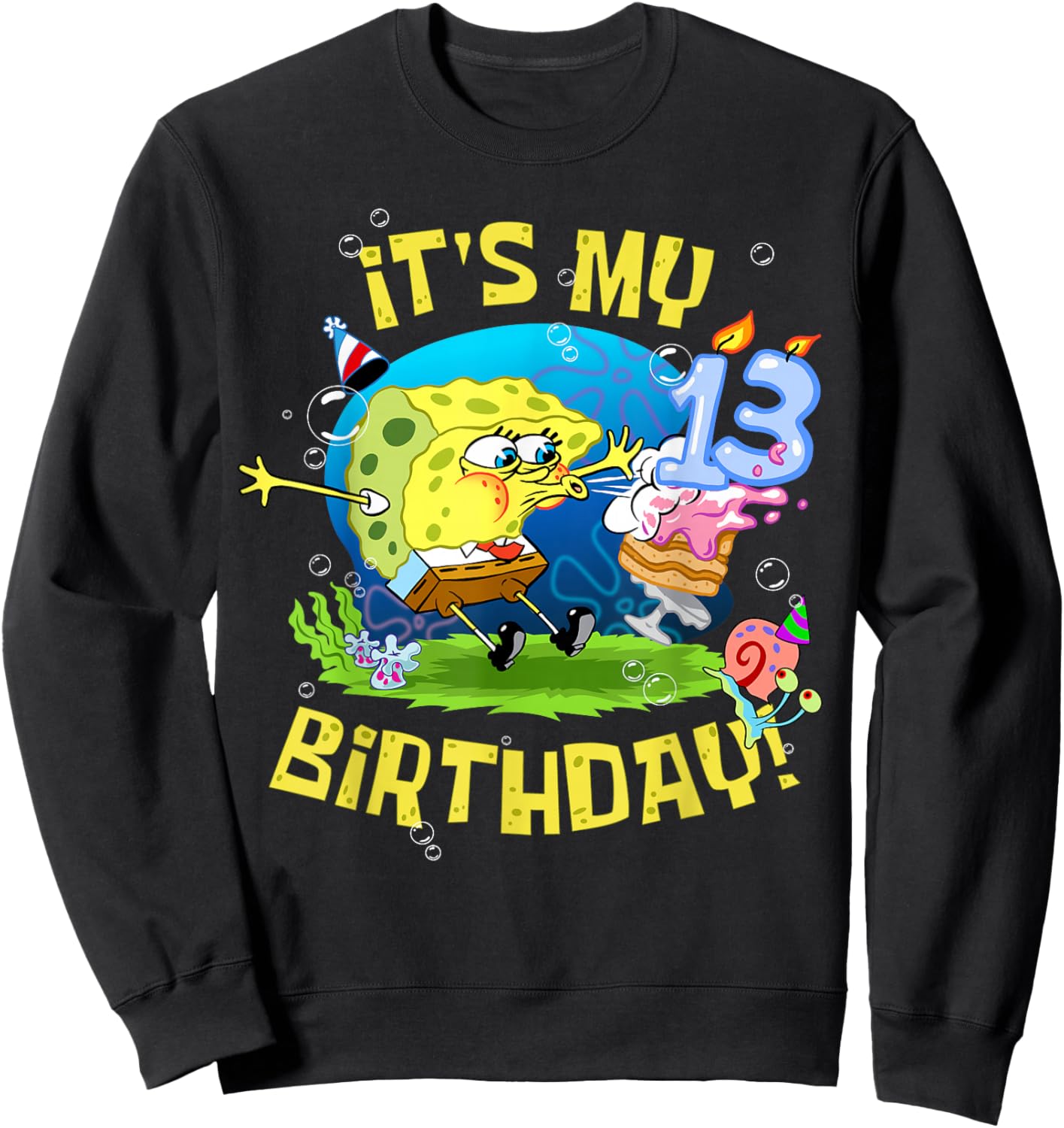 Spongebob It's My 13th Birthday Cake Kids Thirteen Spongebob Sweatshirt - Sweatshirt | Black