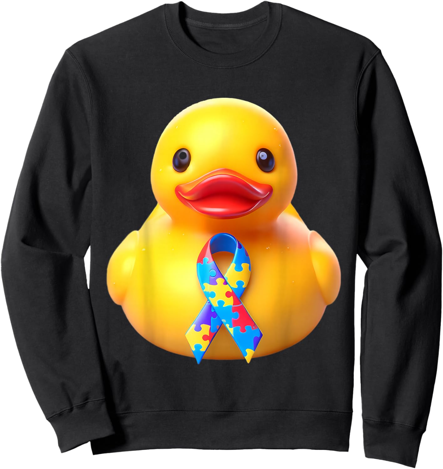 Autism Awareness Rubber Duck Yellow Red Blue Ducky Ribbon Sweatshirt - Sweatshirt | Black