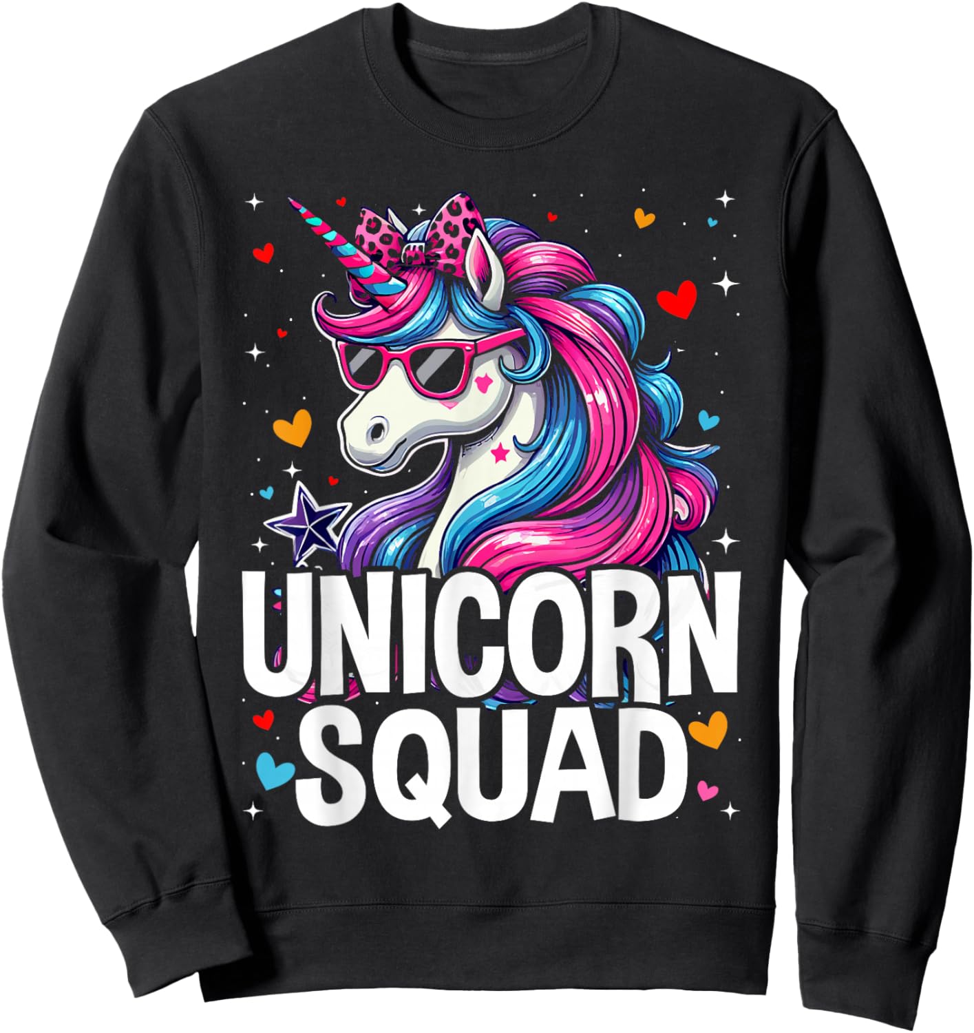 Unicorn Squad - Graceful Unicorn with Leopard Bandana Sweatshirt - Sweatshirt | Black