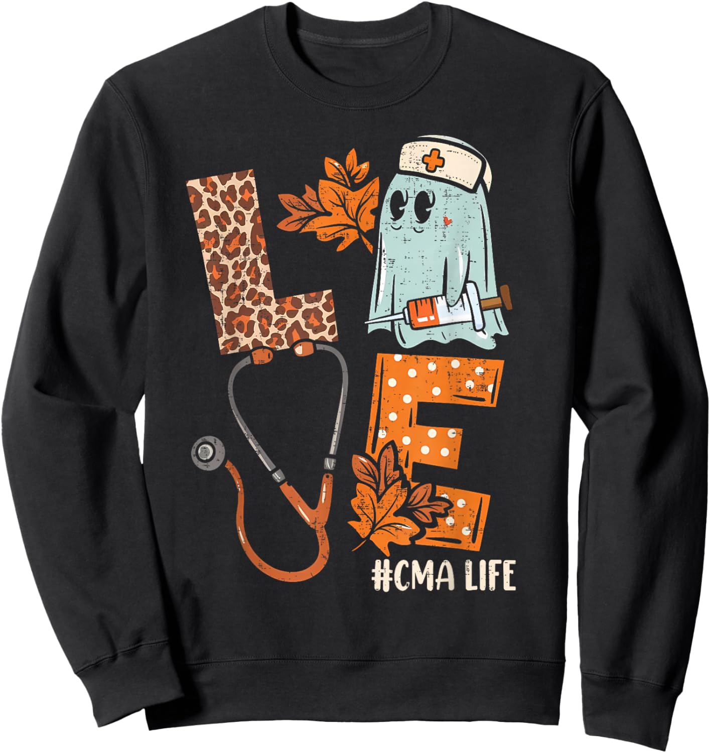 Halloween medical assistant shirts LOVE CMA life Stethoscope Sweatshirt - Sweatshirt | Black