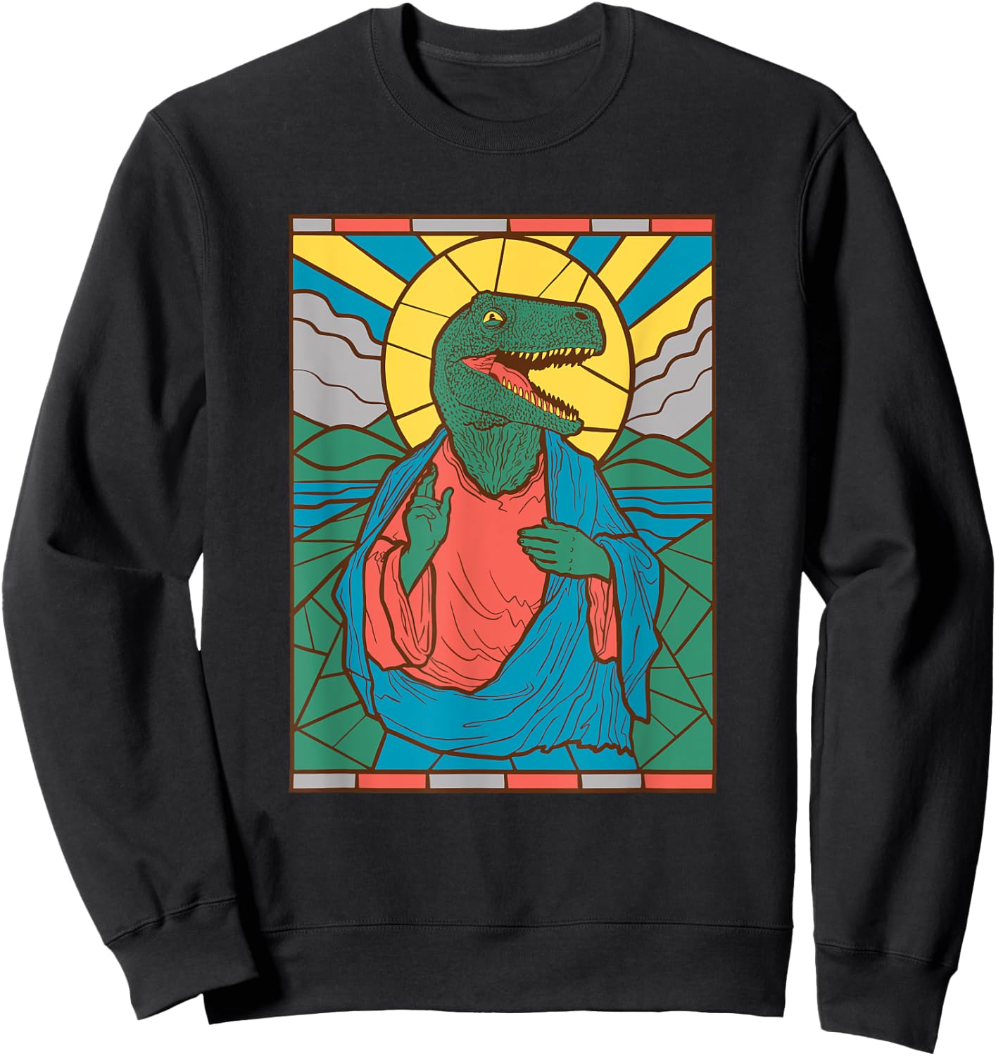 "Raptor Jesus" Dinosaur Christ Meme Holy Velociraptor Sweatshirt - Sweatshirt | Black