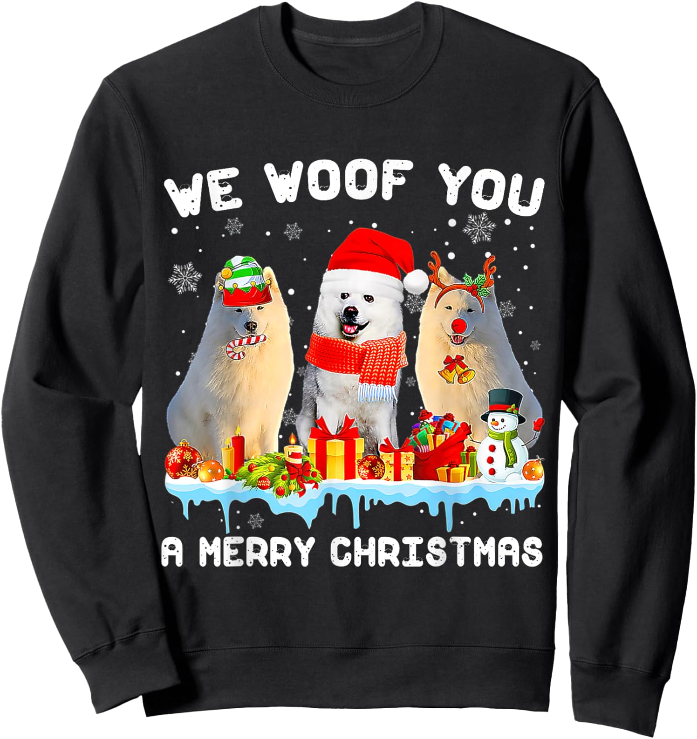 Funny Merry Woofmas American Eskimo Christmas Ornaments Sweatshirt - Sweatshirt | Black