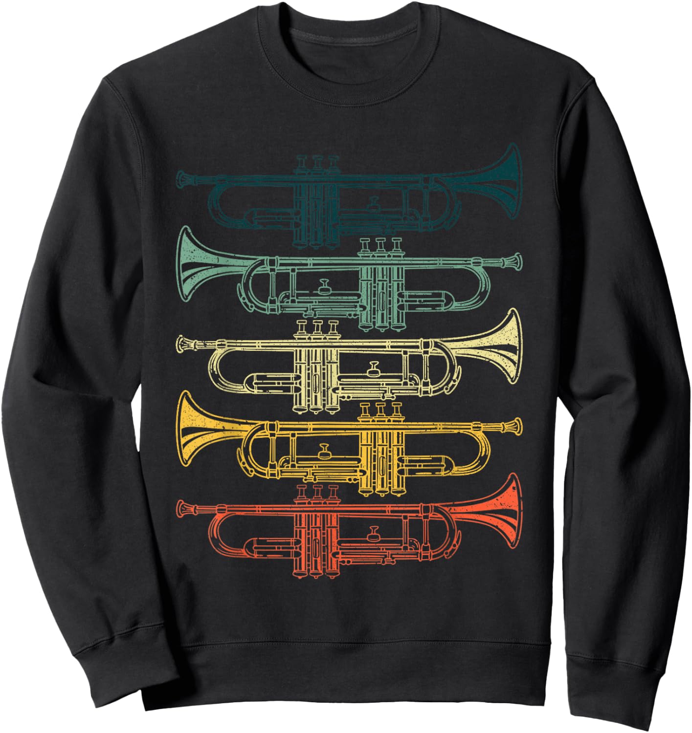 Trumpet Gift Trumpet Player Accessories & Stuff -Adults & Kids Black Cotton Small Retro Jazz Music Sweatshirt - Sweatshirt | Black