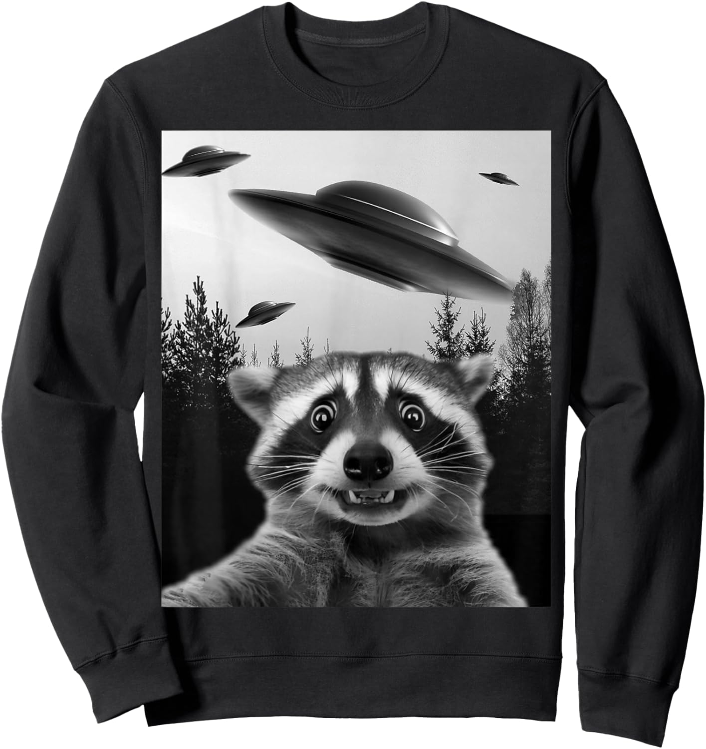 Alien UFO Funny Raccoon Sweatshirt - Sweatshirt | Black