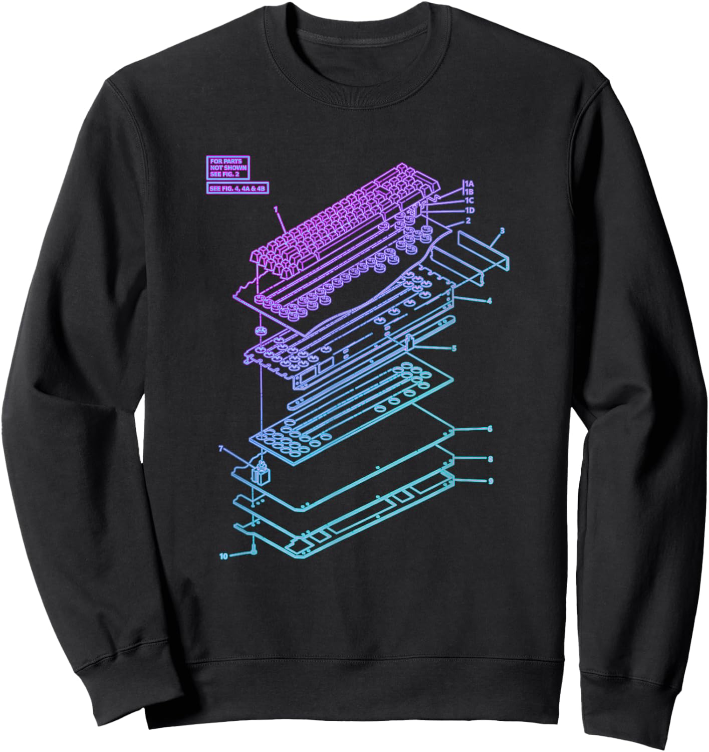 All Things Geek by MCMA Mechanical Keyboard Patent Drawing Graphic Design Art Sweatshirt - Sweatshirt | Black