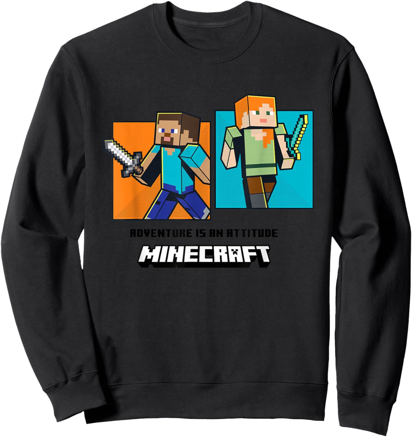 Minecraft Steve And Alex Pixel Hero Panels Sweatshirt - Sweatshirt | Black